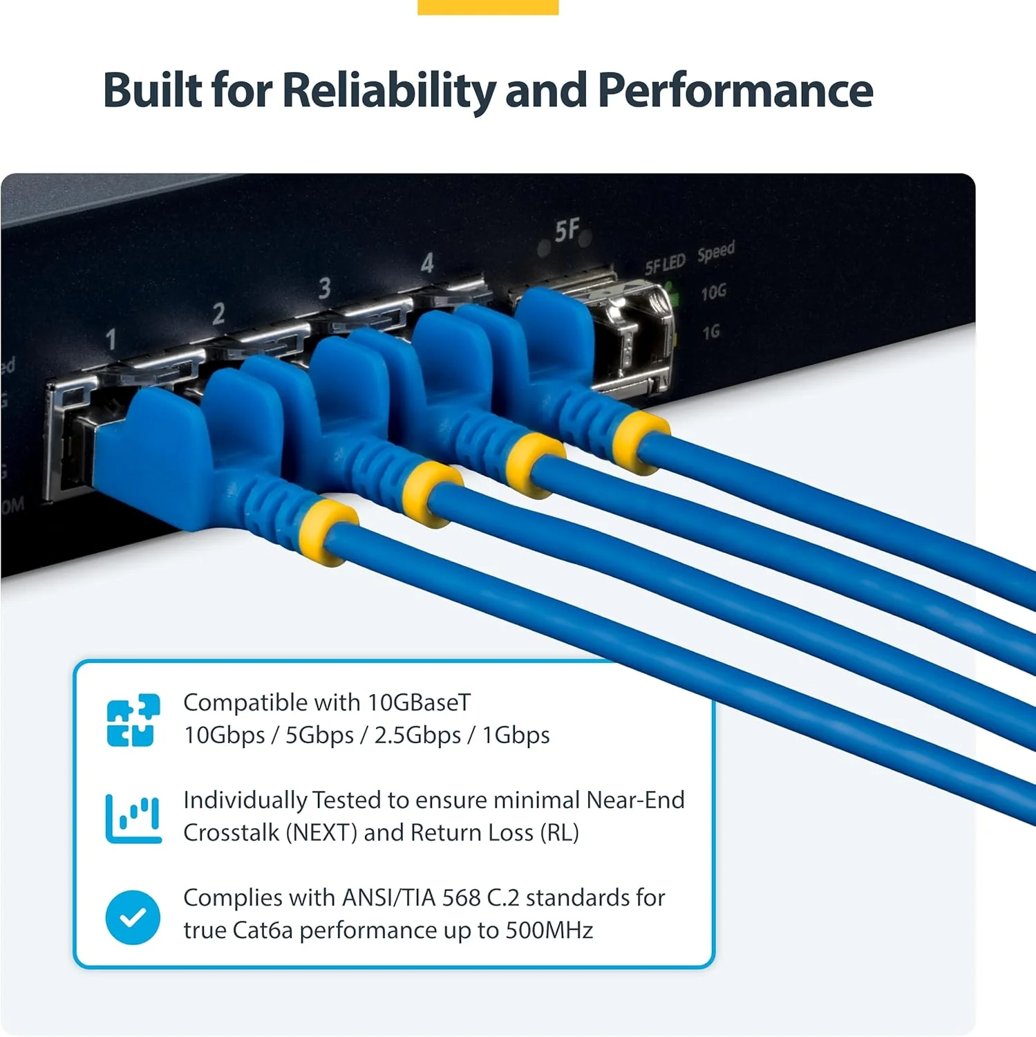 StarTech Cavo Ethernet CAT6a Ultra Sottile da 50 cm Blu, Snagless, FTP in Rame Puro 34AWG, Cavo Patch RJ45 Sottile, Testato Individualmente - Image 6