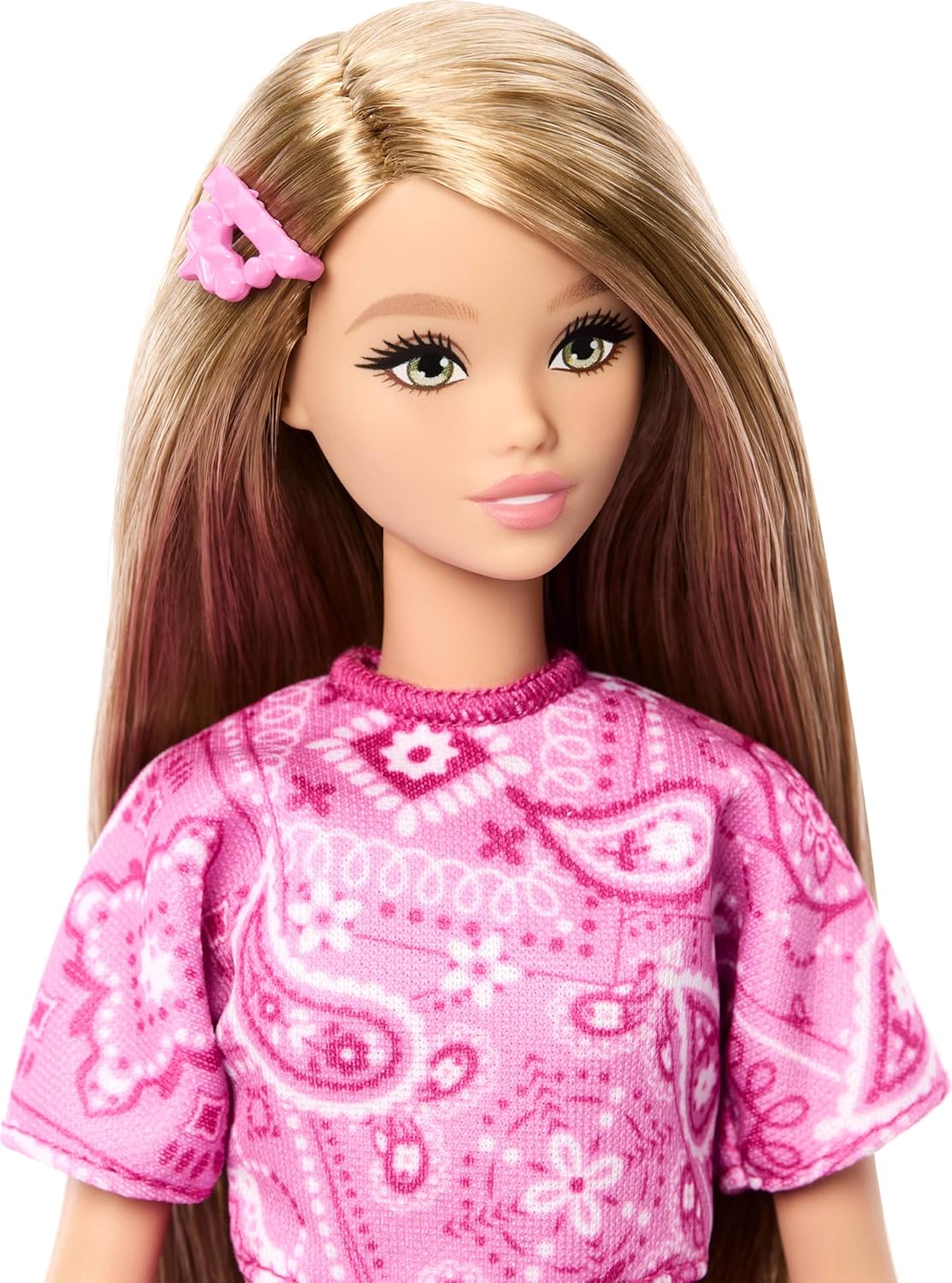 Barbie Fashionistas Style Doll #249 with Blonde Hair, Wearing Pink Paisley Skirt, Pink Paisley Shirt, White Platform Sandals, JJN62 - Image 4
