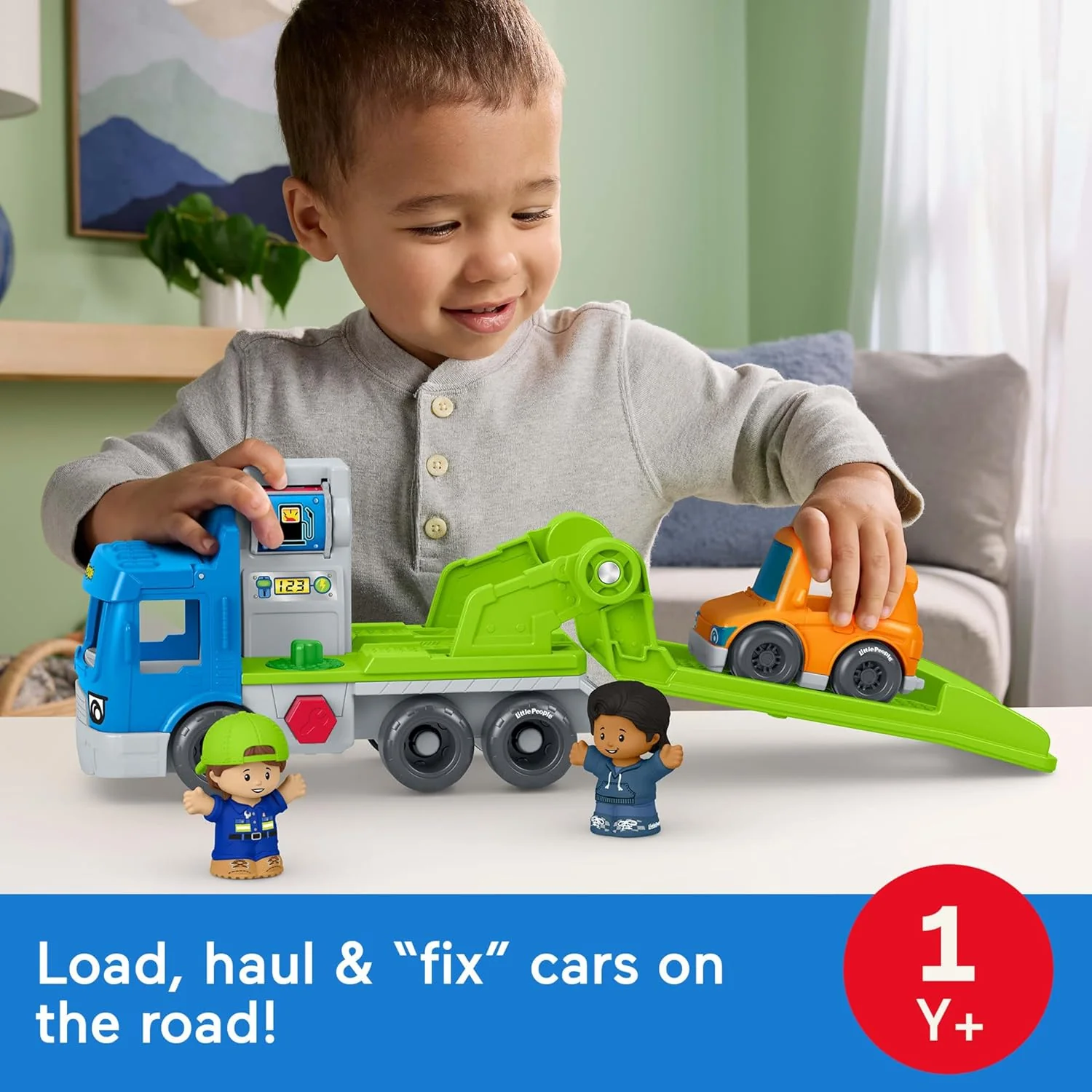 Fisher-Price Little People Toddler Toy Load & Roll Hauler Car Carrier & Mechanic Playset for Preschool Pretend Play Kids Ages 1+ Years, JJY78 - Image 3
