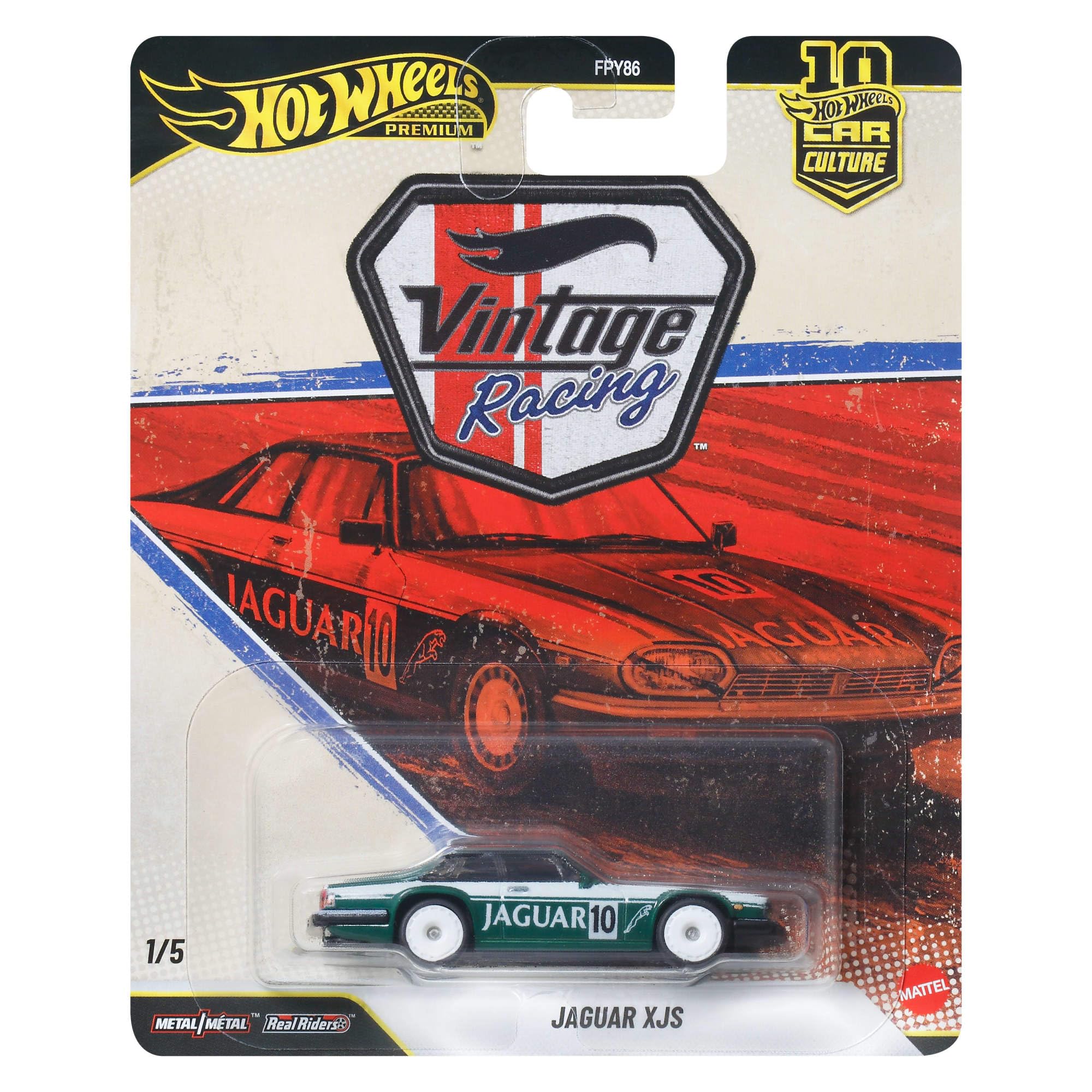 Hot Wheels Jaguar XJS Car Culture Vehicle, Premium 1:64 Scale Die-Cast Toy Car with Real Riders Tires & Metal/Metal Body & Chassis, JKF02