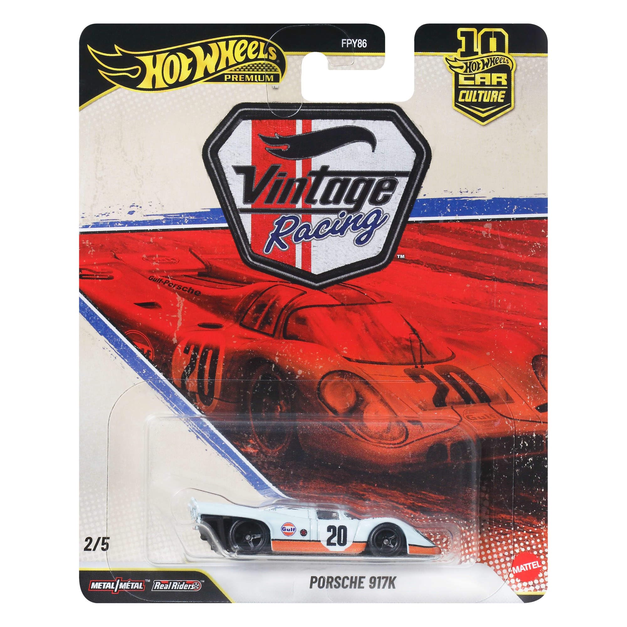 Hot Wheels Porsche 917 K Car Culture Vehicle, Premium 1:64 Scale Die-Cast Toy Car with Real Riders Tires & Metal/Metal Body & Chassis, JKF03