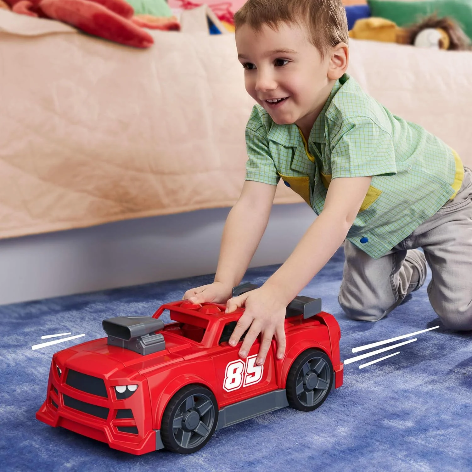 Mega BLOKS Ma Voiture de Course à Construire, Coffret de Construction 3 en 1 pour Les Tout-Petits (constructions alternatives : Un Pick-up ou Un Hot Rod), avec 26 éléments et des Roues, JKG35 - Image 5