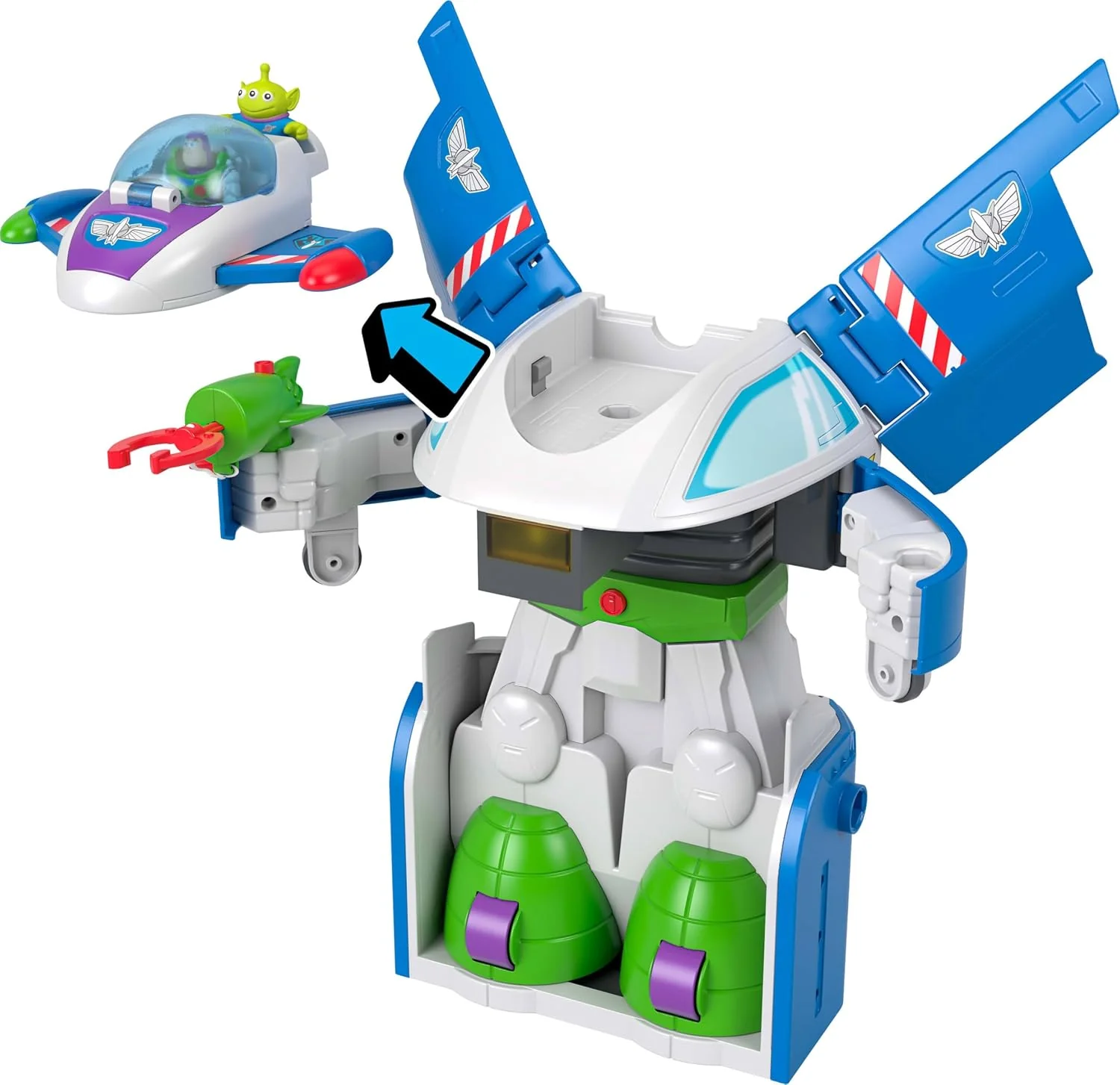 Fisher-Price Imaginext Transforming Buzz Lightyear Ship Toy Vehicle with lights, sounds,3-inch Action Figures, Launcher and Projectiles, JKW48 - Image 6