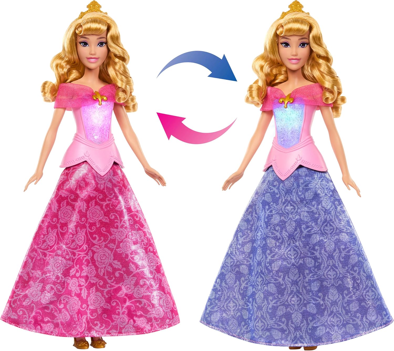 Mattel Disney Princess Aurora-Modepuppe mit leuchtendem Oberteil und Kleid mit Farbwechsel von rosa zu blau, vom Film Dornröschen inspiriert, JLK24 - Image 4