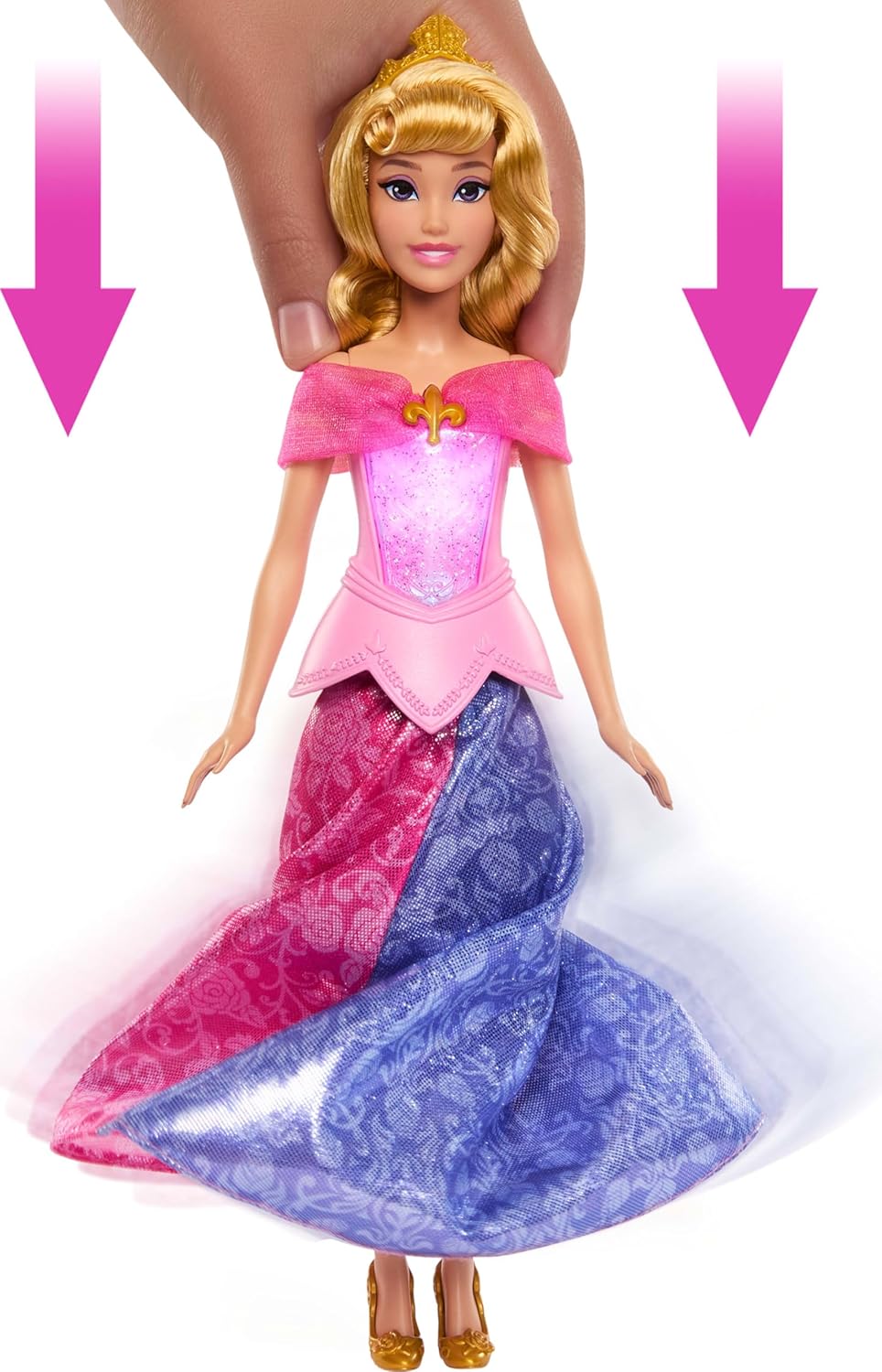 Mattel Disney Princess Aurora-Modepuppe mit leuchtendem Oberteil und Kleid mit Farbwechsel von rosa zu blau, vom Film Dornröschen inspiriert, JLK24 - Image 5