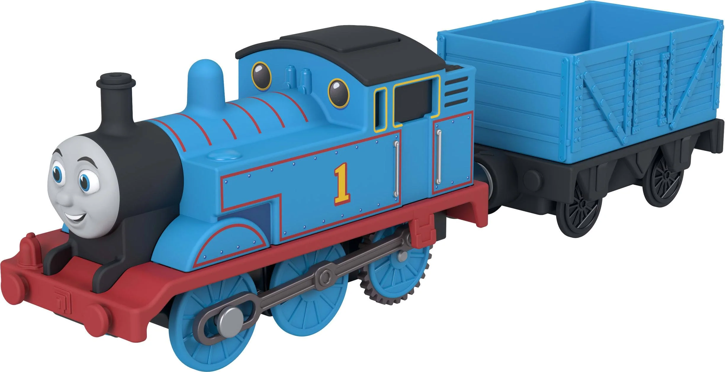 Thomas & Friends von Fisher-Price Batteriebetriebener Spielzeugzug Thomas mit Frachtwaggon, Batteriebetriebene Lokomotive, mit klassischen Figuren aus der Serie, JLL45