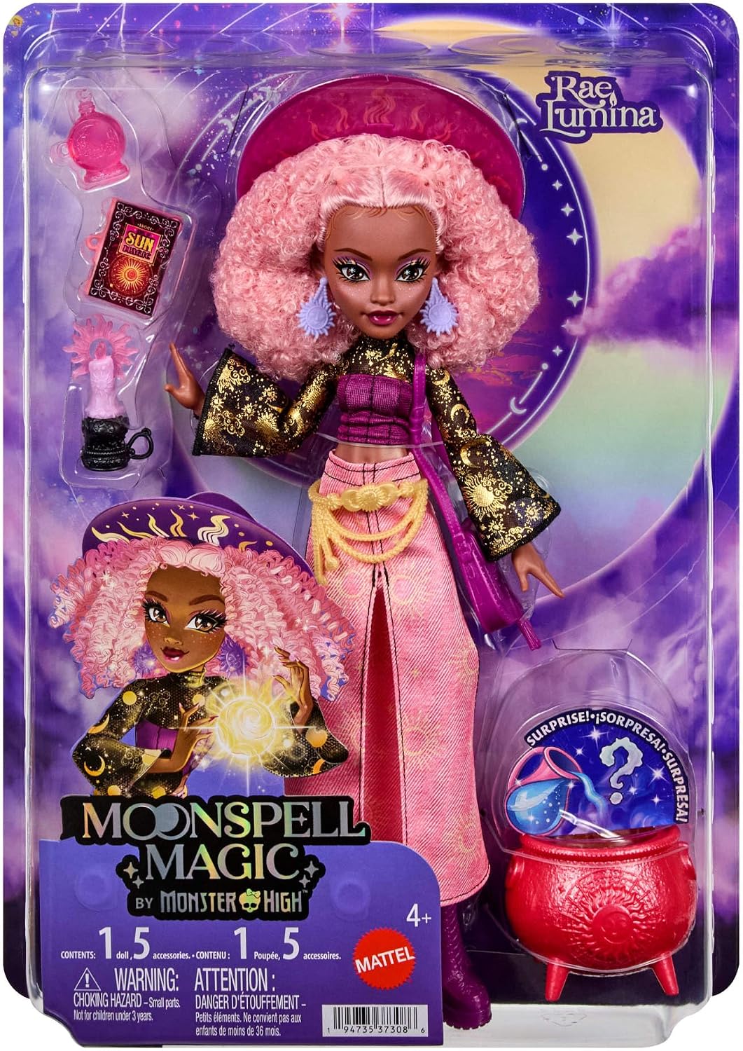 Monster High Doll, Moonspell Magic Rae Lumina The Sun Witch with Cauldron Surprise & Accessories like Candle & Spellbook, JMB91 - Image 6