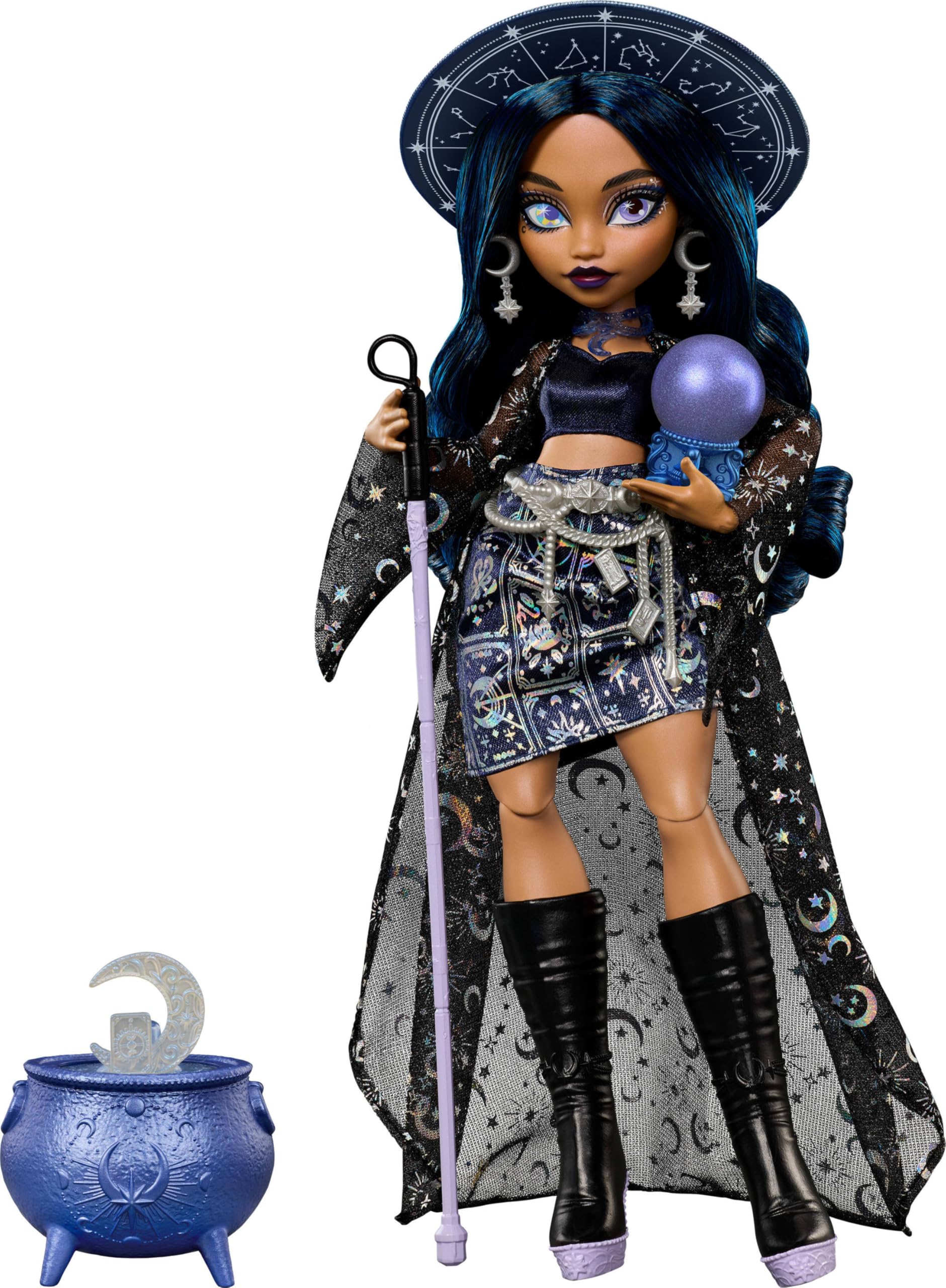 Monster High Doll, Moonspell Magic Claire De Luna The Clairvoyant Witch with Cauldron Surprise & Accessories like Crystal Ball, JMB89