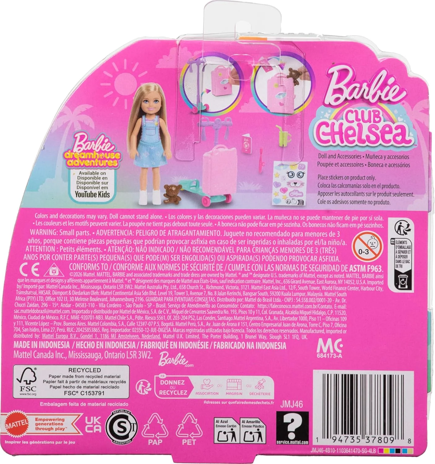 Barbie Chelsea, „Grenzenlose Abenteuer“-Reihe, Blonde Puppe, fahrbarer Roller mit Koffer und Zubehörteile rund ums Reisen, JMJ46 - Image 6