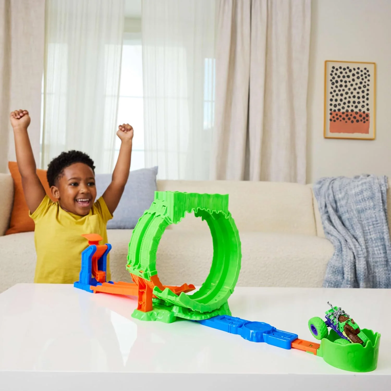 Hot Wheels Monster Trucks Spielset, Mutant Chaos, Loop-Challenge Track-Set mit Wreckin’ Wolf im Maßstab 1:64, ca. 110 g Slime-Schleim, 2 Spielmöglichkeiten, JMK91 - Image 6