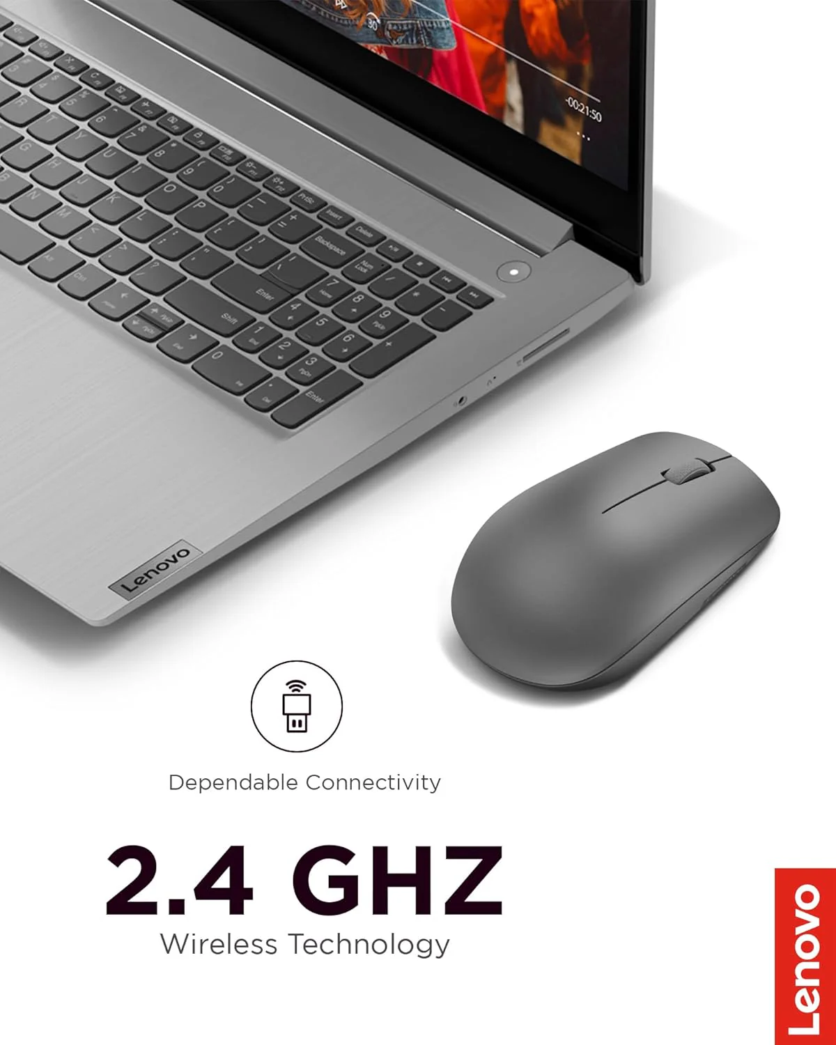 Lenovo 530 Mouse wireless - Sensore ottico 1200 dpi, design ambidestro, 2,4 GHz, 3 tasti, batteria fino a 12 mesi - Colore grafite - Image 3
