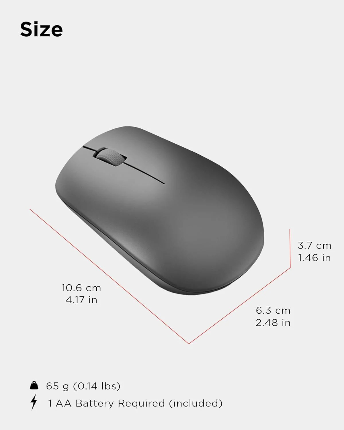 Lenovo 530 Mouse wireless - Sensore ottico 1200 dpi, design ambidestro, 2,4 GHz, 3 tasti, batteria fino a 12 mesi - Colore grafite - Image 4