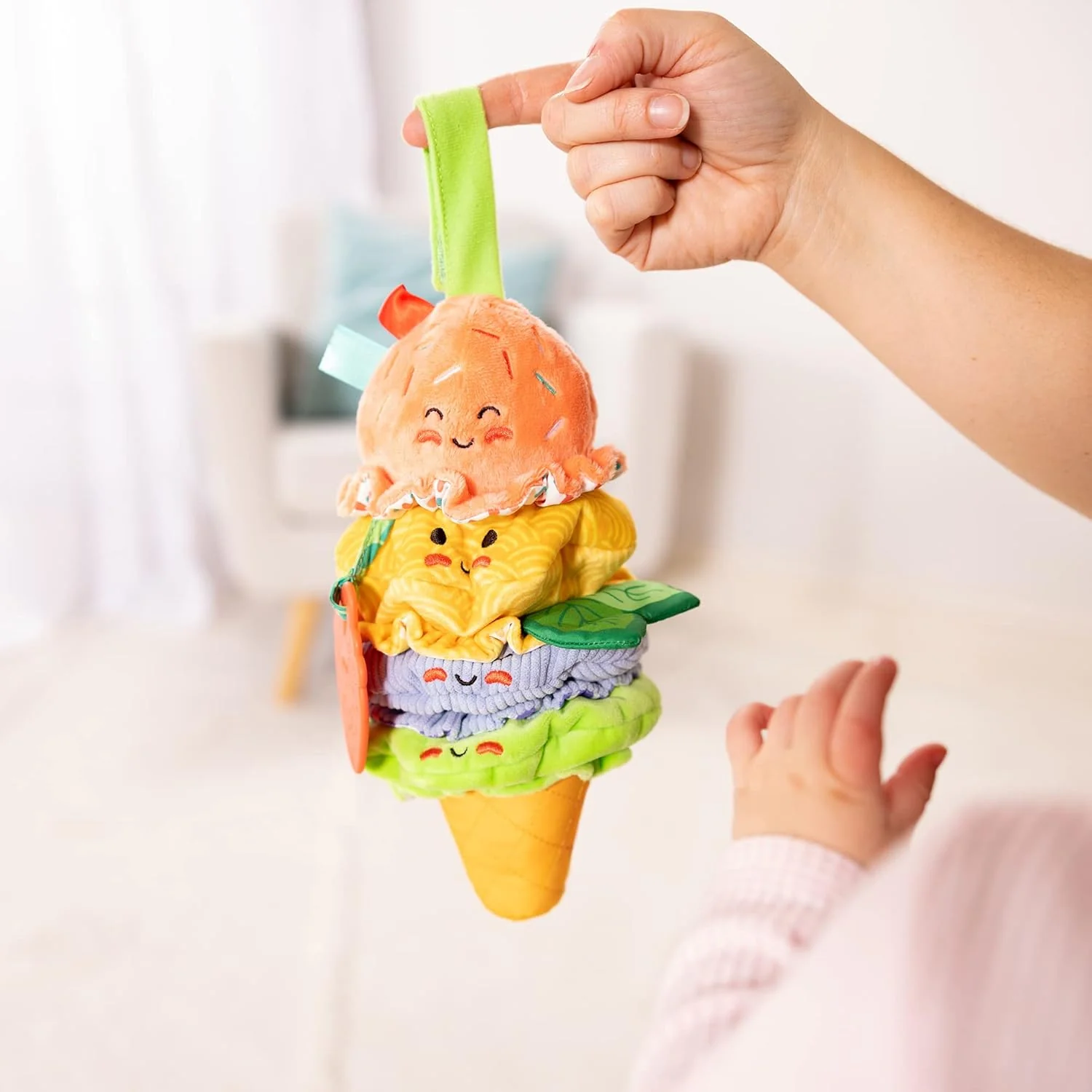 Melissa & Doug Ice Cream Take-Along Clip-On infant toy with sound and vibration - Early development & activity toys - Soft play food baby toys 0 months plus - Baby girl & baby boy toys - Image 3