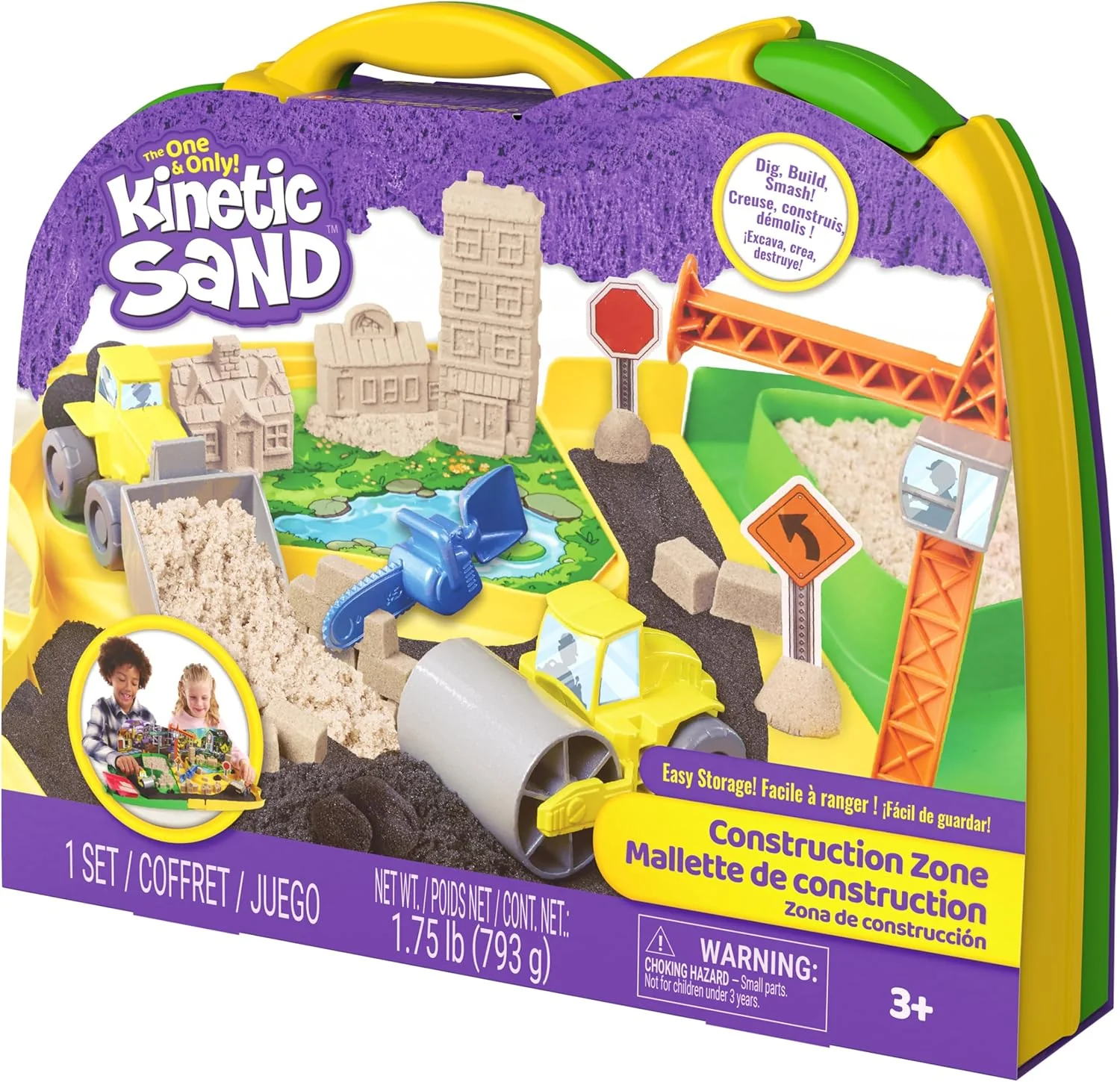 Kinetic Sand Deluxe Baustellen-Koffer ‒ mit 794 g kinetischem Sand aus Schweden, erfüllt alle geltenden Sicherheitsrichtlinien, Indoorspiel mit Baustellenfahrzeugen und Zubehör, für Kinder ab 3 Jahren - Image 4