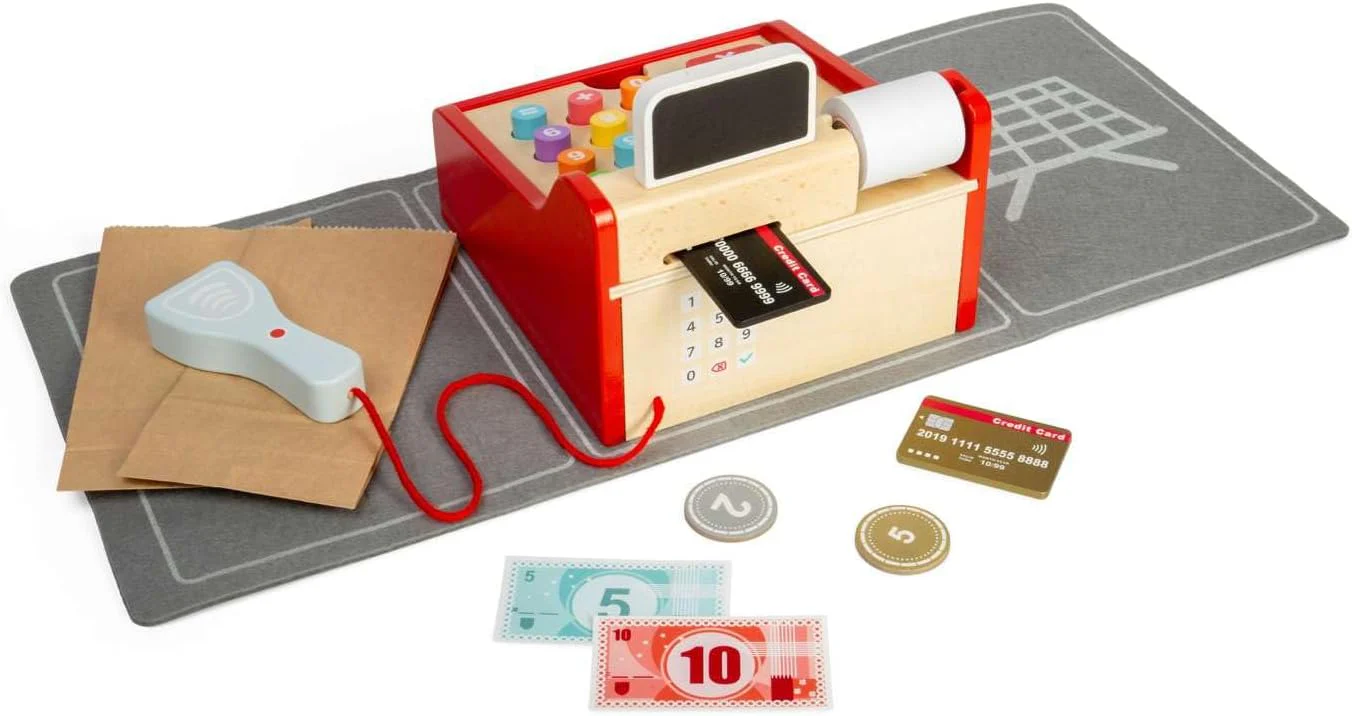 Bigjigs Toys Winkel tot | Houten kassa voor kinderen | Pretend Play Tills met scanner, geld en kaart | Accessoires voor rollenspelsupermarkt | Educatief speelgoed voor kinderen van 3 jaar oud - Image 2