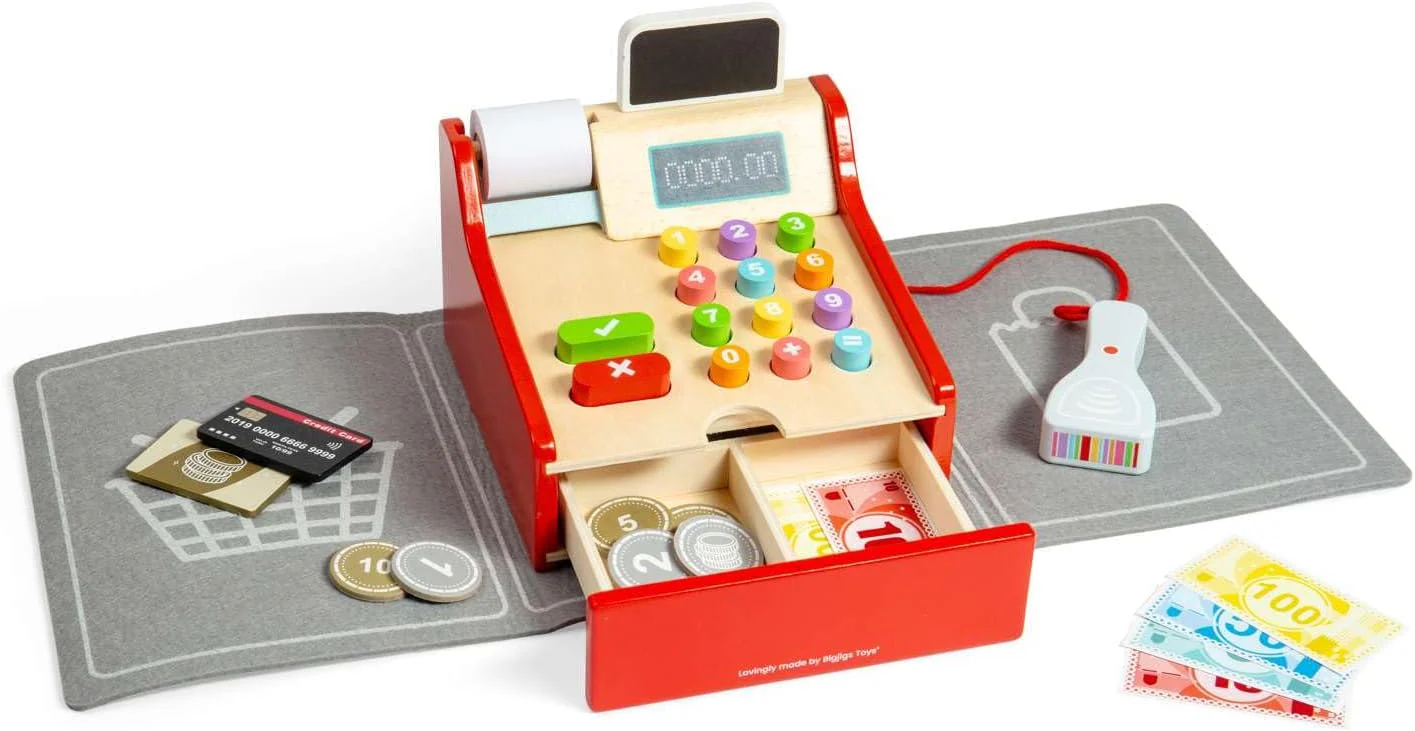 Bigjigs Toys Winkel tot | Houten kassa voor kinderen | Pretend Play Tills met scanner, geld en kaart | Accessoires voor rollenspelsupermarkt | Educatief speelgoed voor kinderen van 3 jaar oud - Image 3