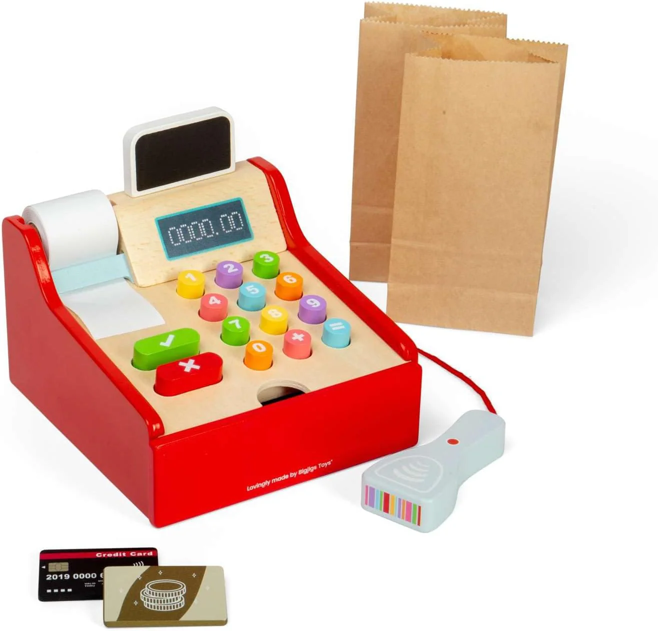 Bigjigs Toys Winkel tot | Houten kassa voor kinderen | Pretend Play Tills met scanner, geld en kaart | Accessoires voor rollenspelsupermarkt | Educatief speelgoed voor kinderen van 3 jaar oud - Image 4