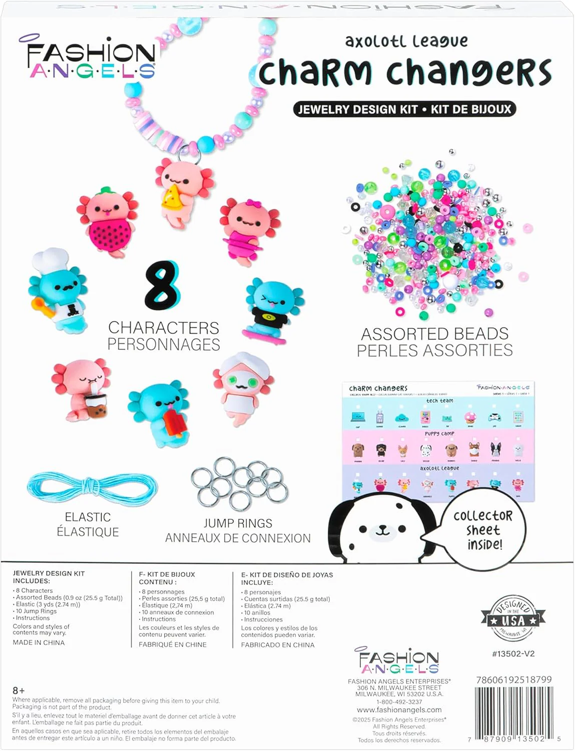 Fashion Angels Kit gioielli Basic Fun Charm Changers Axolotl League per bambine 6+ – Set fai da te con collane, bracciali, charm axolotl e perline colorate - Image 6