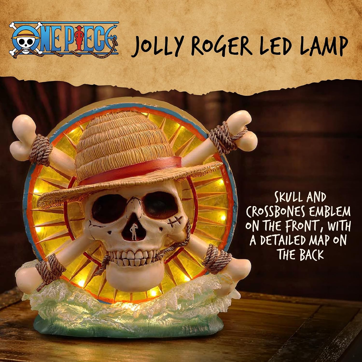 Nemesis Now Luffy Jolly Roger LED-lamp uit één stuk - officieel gelicentieerde handgeschilderde USB-C strohoed piratenhars bureaulamp met omgekeerde kaart, 20,2 cm - Image 4