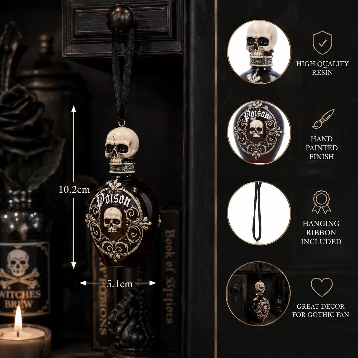House of Obscura Gothic Hanging Ornament – Resin Dark Fantasy Decoration Collection (Poison Bottle - Image 6