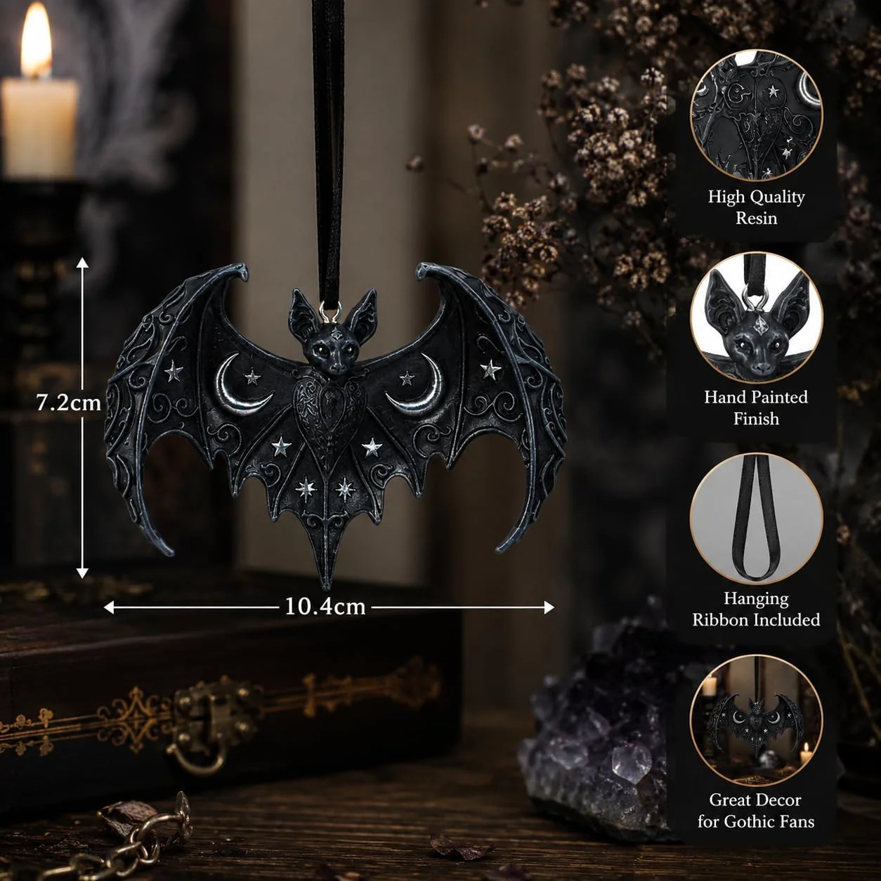 House of Obscura Gothic Hanging Ornament – Resin Dark Fantasy Decoration Collection (Lunar Wing Bat - Image 4