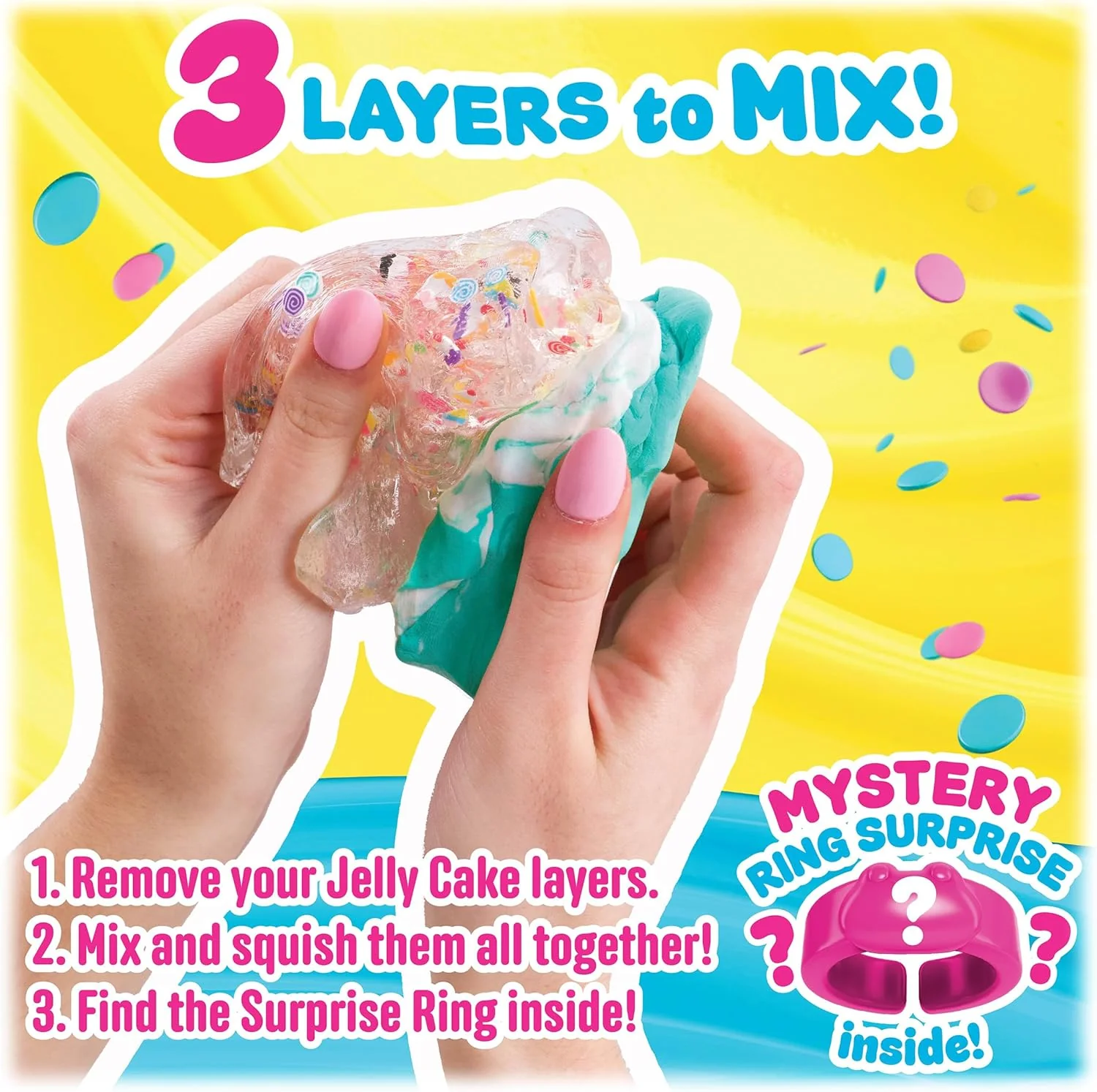 Sky Castle Jelly Cakes™ Bestie Party Pack, Chillin’ With Rachel Sensory Slime, 3 Layer Cake-Shaped Compound, Stretch, Squish & Mix Surprise Toy - Image 4