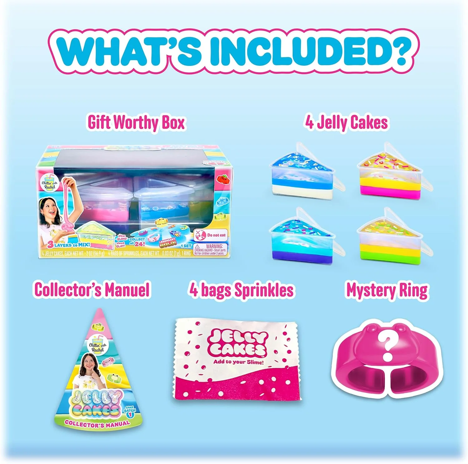 Sky Castle Jelly Cakes™ Bestie Party Pack, Chillin’ With Rachel Sensory Slime, 3 Layer Cake-Shaped Compound, Stretch, Squish & Mix Surprise Toy - Image 7