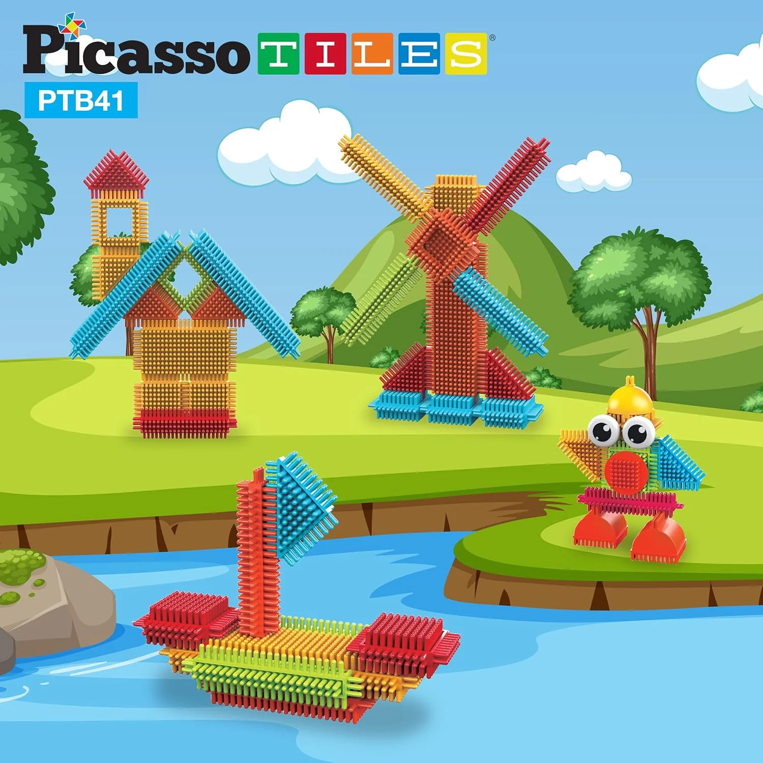 Picasso Speelgoed 41 st Egel Egel Blokken Bouwstenen Bouw Speelgoed Set w/IdeaBook Leren Speelset Geen Magnetische STEM STOOM Educatieve Kit Kind Hersenen Ontwikkeling Voorschoolse Kleuterschool PTB41 - Image 2