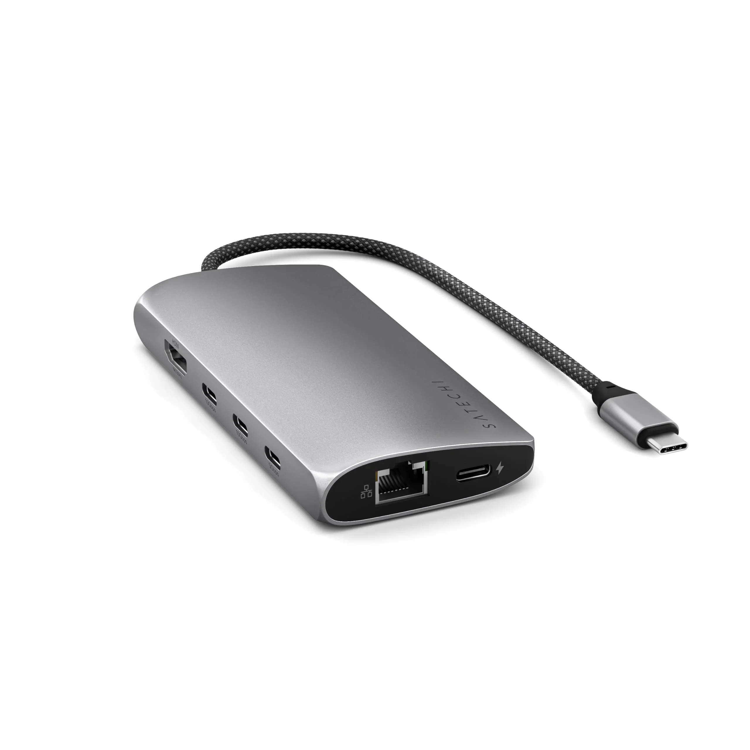 SATECHI 8-in-1 USB-C Hub with Ethernet, HDMI 8K@30Hz, 85W PD Charging, 4x USB-C 10Gbps, Data Transfer and UHS-II SD Card Reader for MacBook Air/Pro/Neo, PC and More – Space Grey V3
