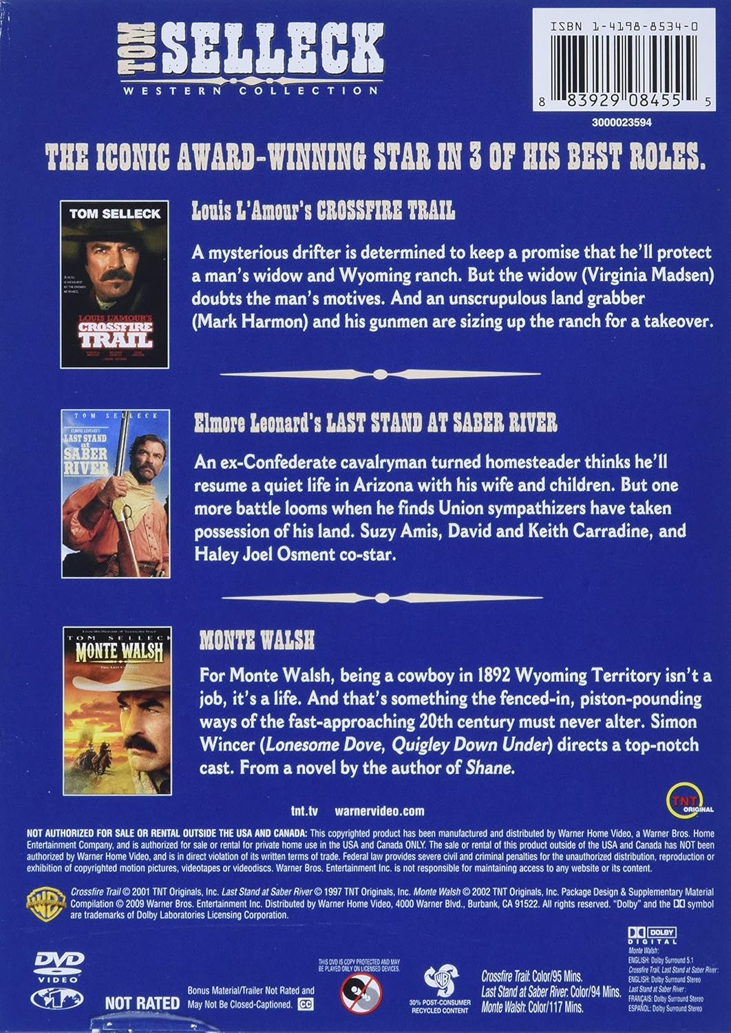 Tom Selleck Western Collection (Monte Walsh / Last Stand at Saber River / Crossfire Trail - Image 2