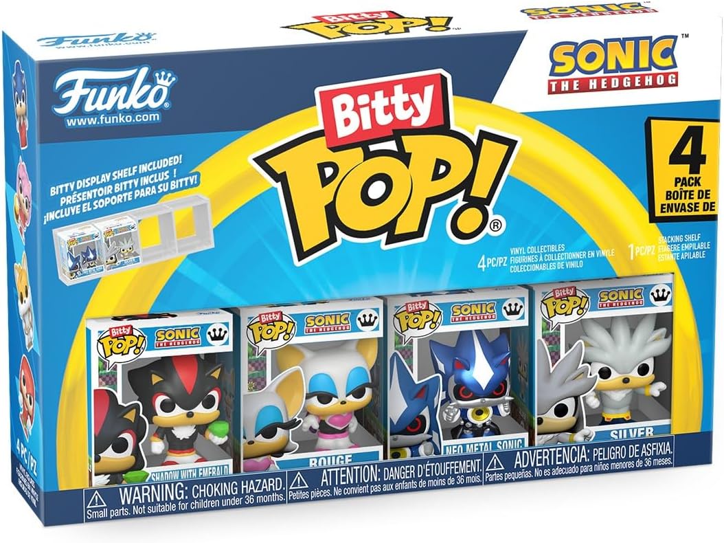 Funko Bitty POP! 4 Pack: Sonic The Hedgehog - Shadow with Emerald, Rouge, Neo Metal Sonic, Silver the Hedgehog - 0,9 Zoll (2,2 cm) Sammelbar - Stapelbares Display-Regal enthalten - Geschenkidee - Image 2