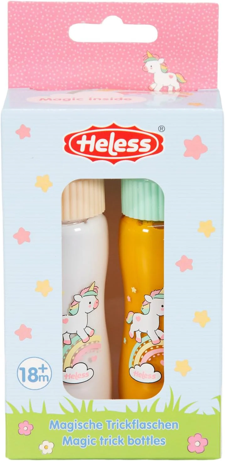 Heless 930 - Magische poppenfles set "Unicorn Henri", poppen accessoires incl. 2 flessen met truc melk en truc sap - Image 5