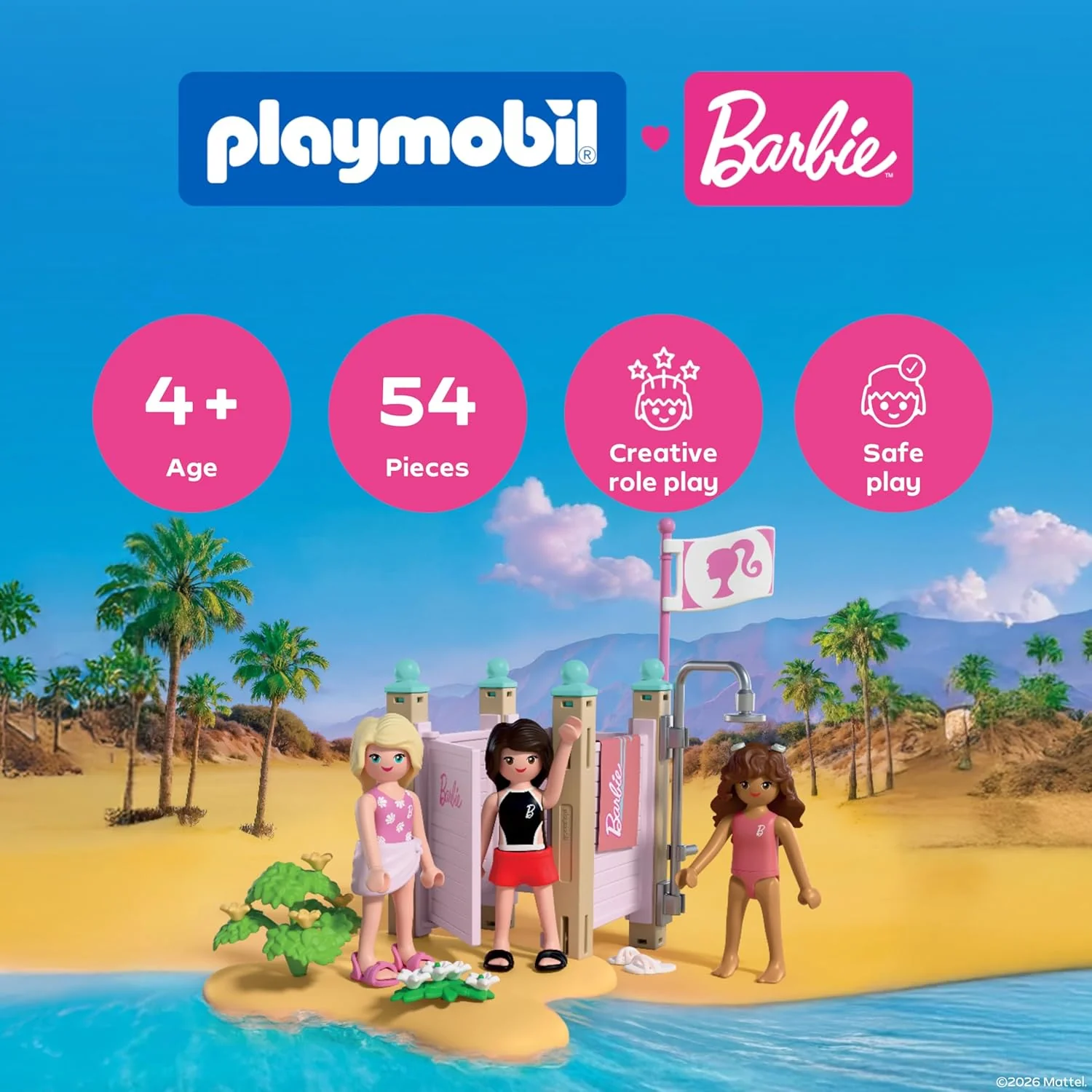 PLAYMOBIL Barbie strandmode, kleedcabine en douche met Barbie, Teresa & Renee, stijlvolle strandlooks en Malibu-zomergevoel, bevordert rollenspel en creativiteit, voor kinderen vanaf 4 jaar, 72124 - Image 3