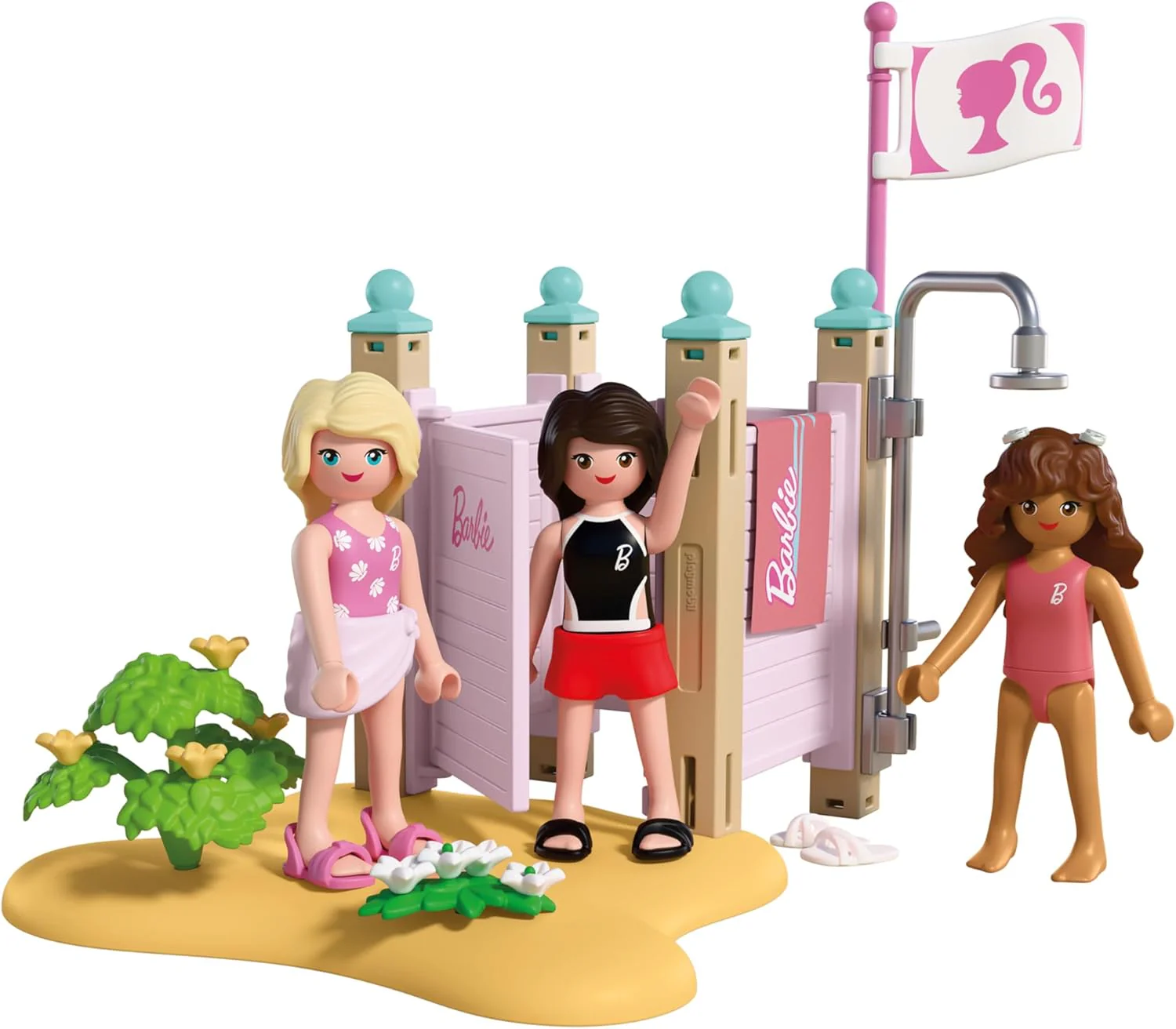 PLAYMOBIL Barbie strandmode, kleedcabine en douche met Barbie, Teresa & Renee, stijlvolle strandlooks en Malibu-zomergevoel, bevordert rollenspel en creativiteit, voor kinderen vanaf 4 jaar, 72124 - Image 4