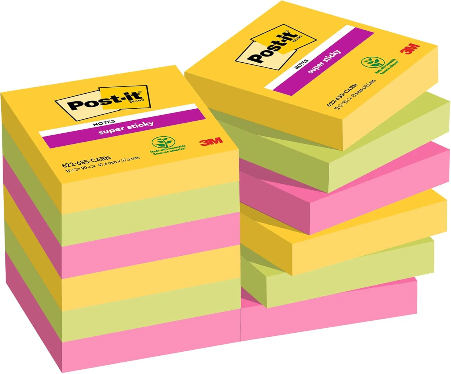 Post-it Super Sticky Notes - 12 Small Pads of 90 Sheets - 47.6 x 47.6mm - Sticky Notes for Desk, Office, School and Memos - Rio de Janeiro Colours - Image 3