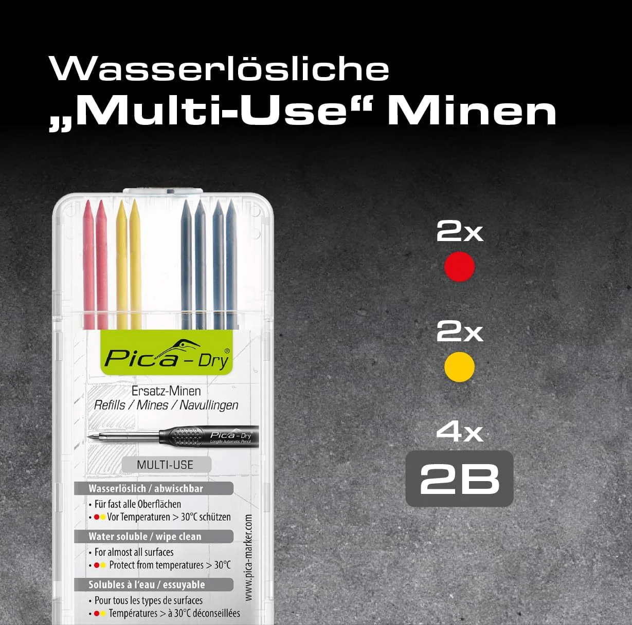 Pica Dry 4020 Diepboorgatmarker 6 Ersatzmine graphit/gelb/rot - Image 3