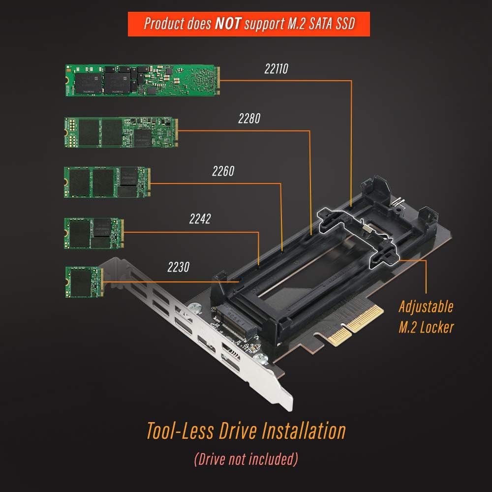 ICY DOCK EZConvert EX Pro MB987M2P-1B takes an M.2 NVMe PCIe SSD up to 110 mm in length in a PCIe 4.0 x4 slot - including slot bracket and heatsink, black - Image 3