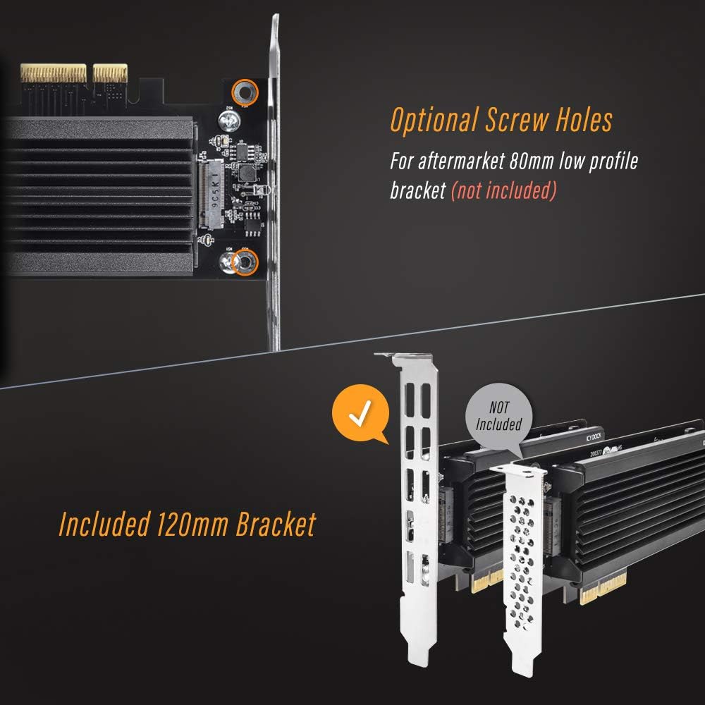 ICY DOCK EZConvert EX Pro MB987M2P-1B takes an M.2 NVMe PCIe SSD up to 110 mm in length in a PCIe 4.0 x4 slot - including slot bracket and heatsink, black - Image 5