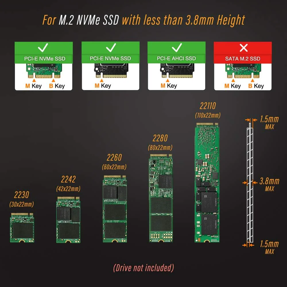 ICY DOCK EZConvert EX Pro MB987M2P-1B takes an M.2 NVMe PCIe SSD up to 110 mm in length in a PCIe 4.0 x4 slot - including slot bracket and heatsink, black - Image 6