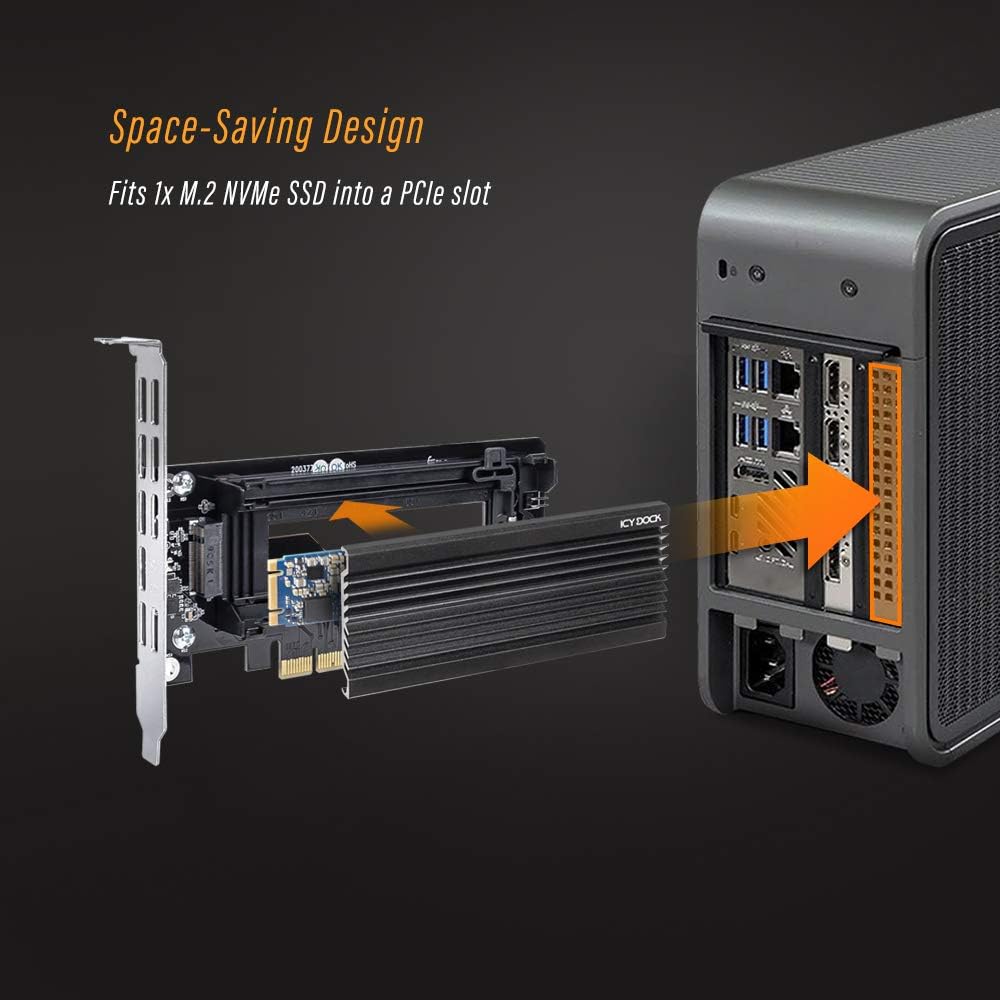 ICY DOCK EZConvert EX Pro MB987M2P-1B takes an M.2 NVMe PCIe SSD up to 110 mm in length in a PCIe 4.0 x4 slot - including slot bracket and heatsink, black - Image 7