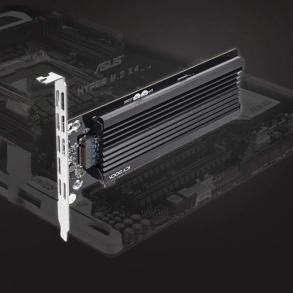 ICY DOCK EZConvert EX Pro MB987M2P-1B takes an M.2 NVMe PCIe SSD up to 110 mm in length in a PCIe 4.0 x4 slot - including slot bracket and heatsink, black - Image 8
