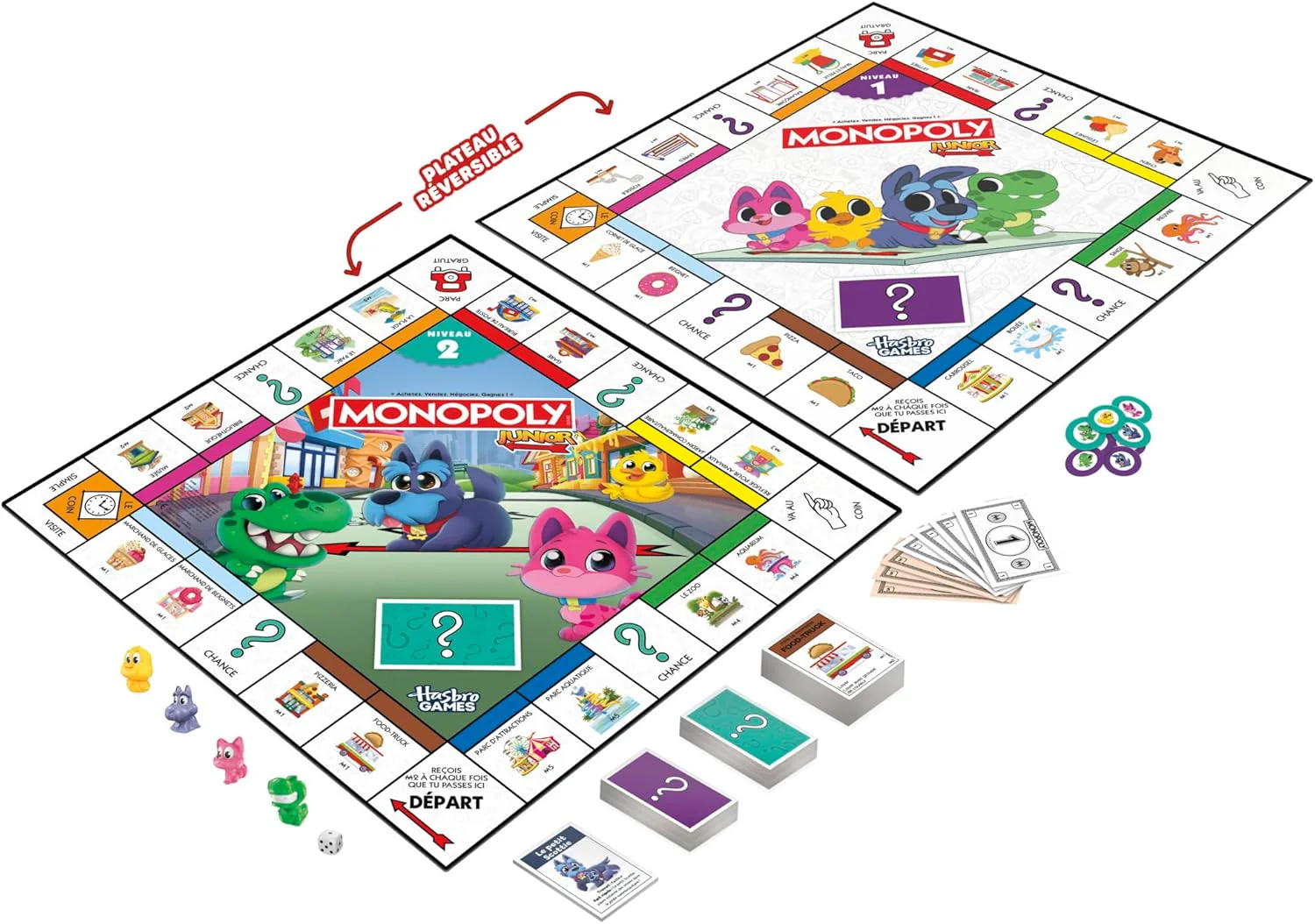 Monopoly Junior (Ausgabe 2026), Brettspiel | 2 Spiele in 1, Wendebrett | Ab 4 Jahren | 2 bis 4 Spieler | 20 Min. | Geschenke für Kleinkinder | Französische Version - Image 3