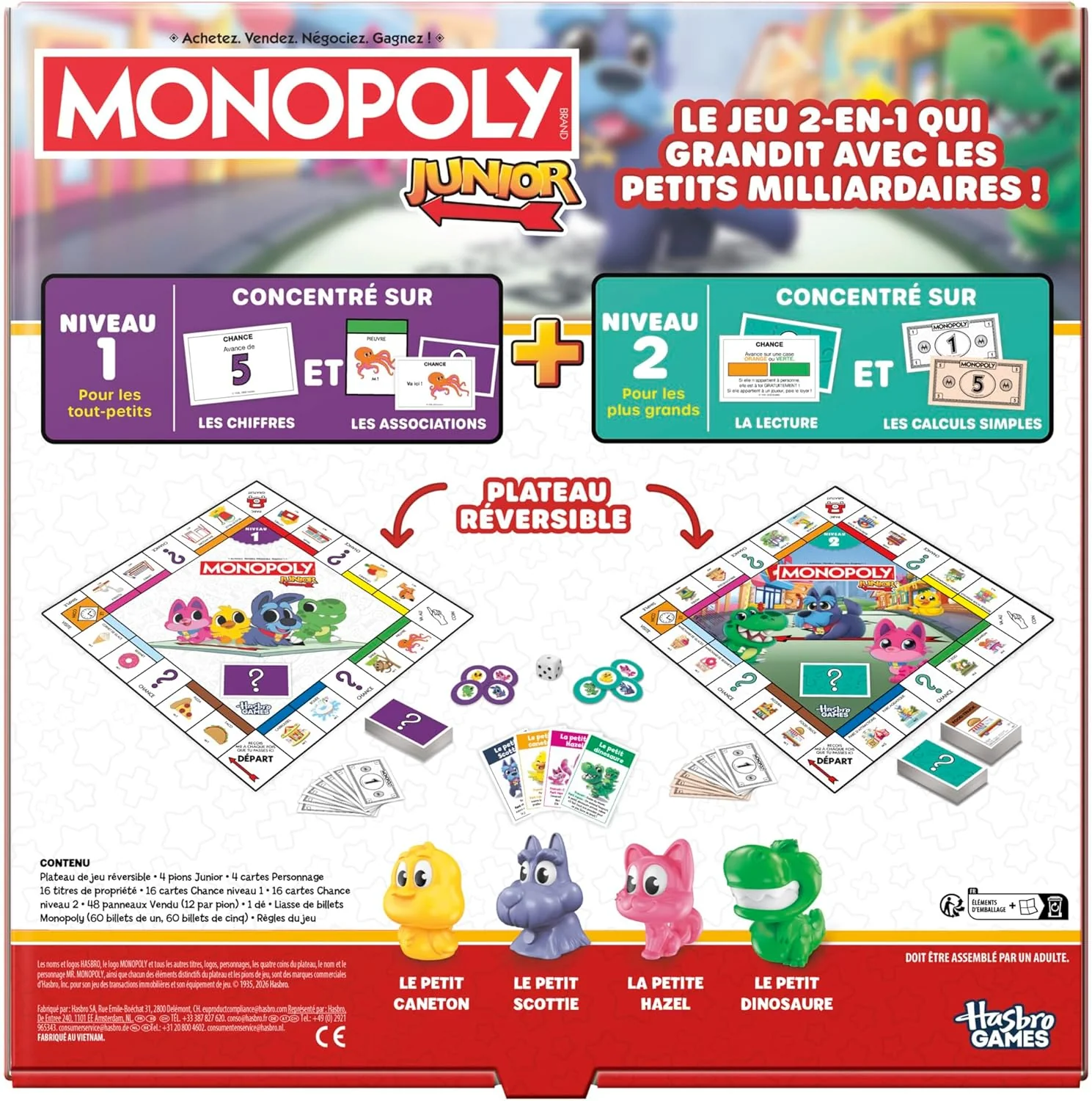 Monopoly Junior (Ausgabe 2026), Brettspiel | 2 Spiele in 1, Wendebrett | Ab 4 Jahren | 2 bis 4 Spieler | 20 Min. | Geschenke für Kleinkinder | Französische Version - Image 4