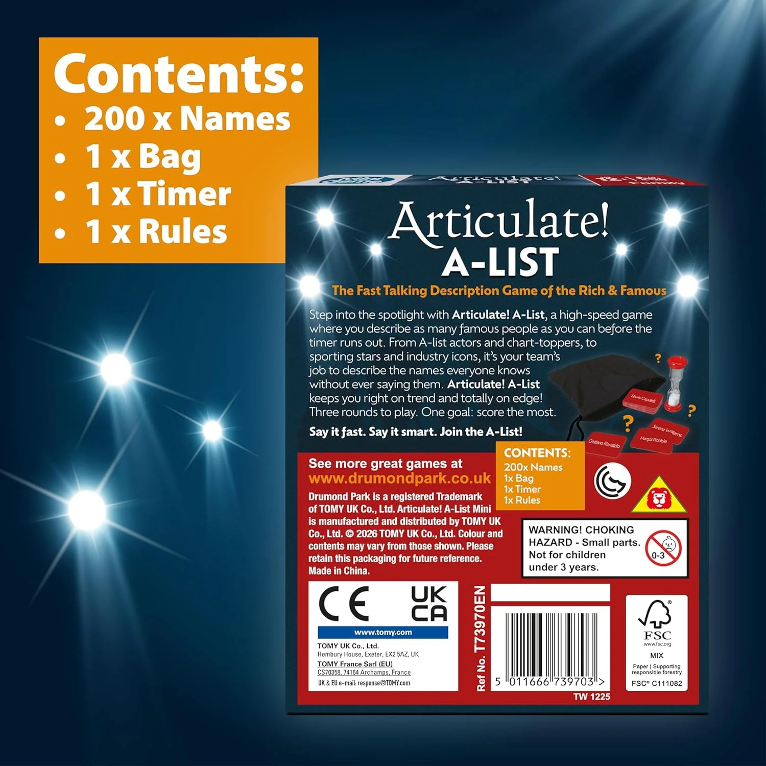 Articulate A-List Mini Game, Fast Talking Celebrity Guessing Game, Travel Size Party Game with Timer, 3 Rounds Word Challenge Board Game for Families Friends Adults and Teens Age 12+ - Image 3