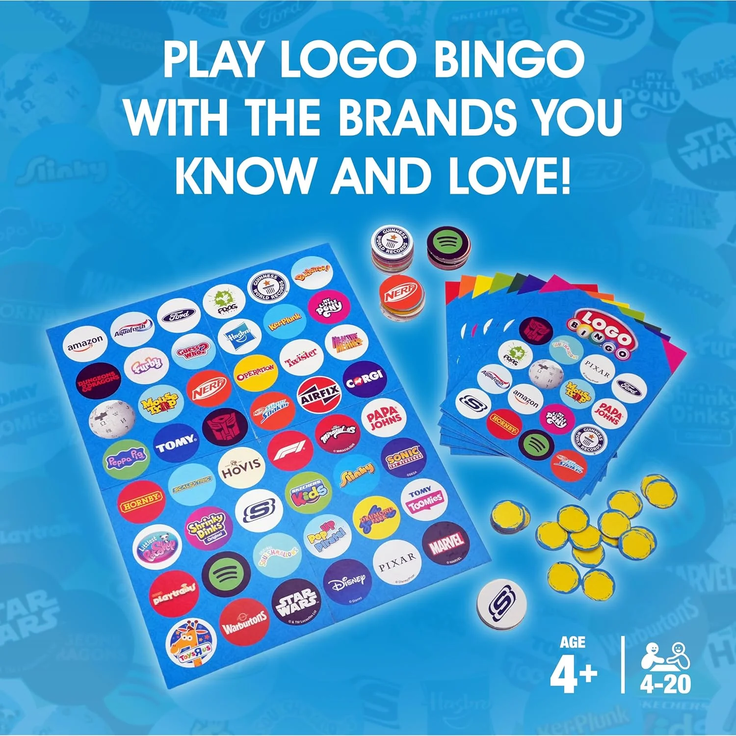 LOGO Bingo Mini Game, Fast Paced Family Bingo Board Game with Iconic Brands and Characters, Travel Size Party Game for Kids and Adults, Easy Fun Group Game for 4 to 20 Players Age 4+ - Image 4