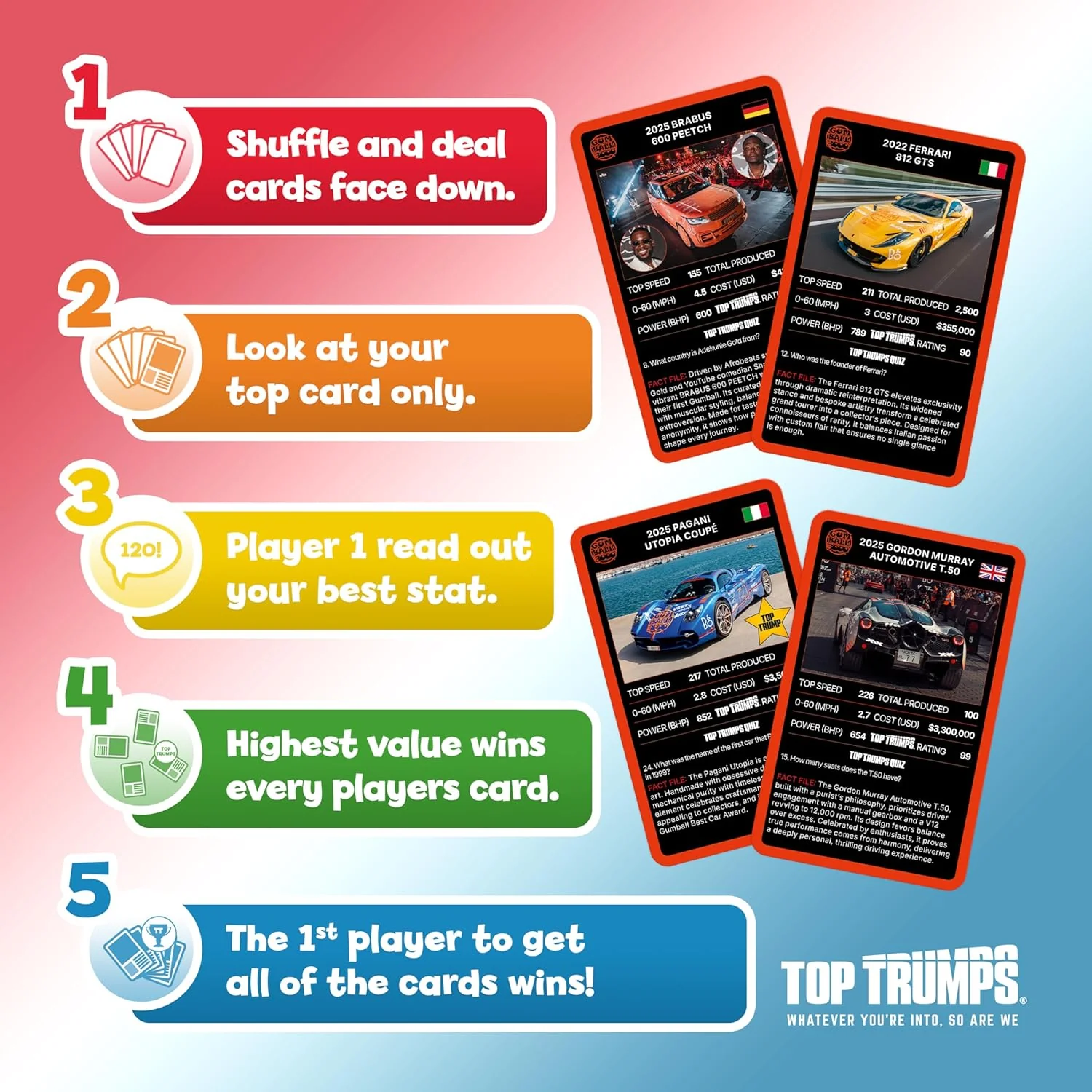 Top Trumps Gumball 3000 Superstars & Supercars Educational travel game Play with friends Travel Companion makes a great gift for ages 12 plus - Image 7