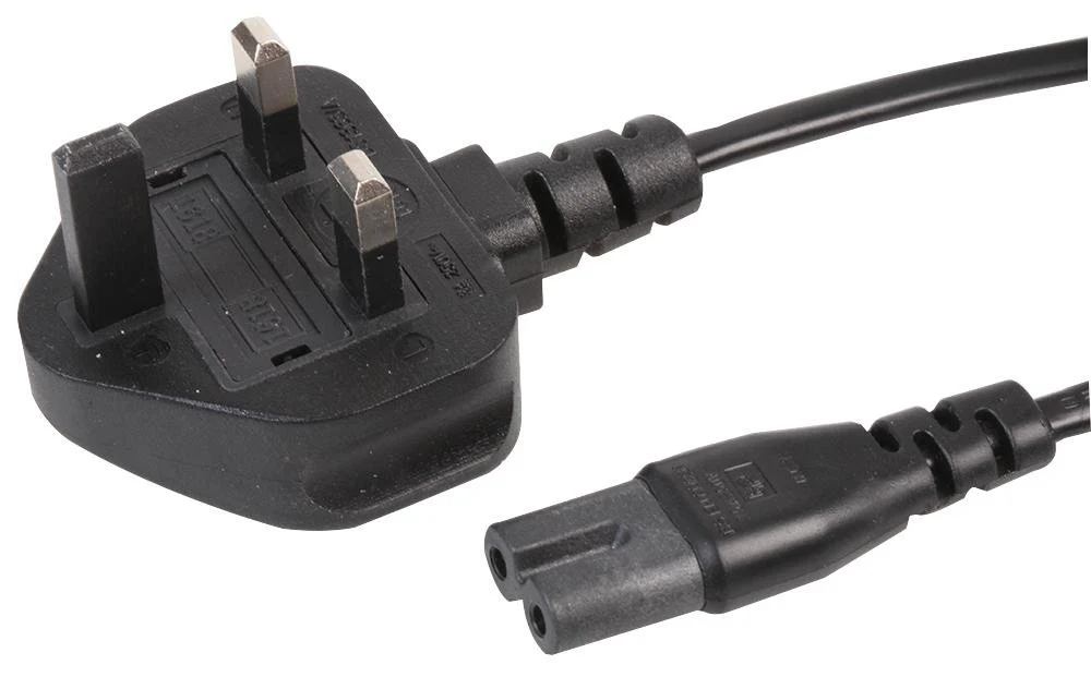 PRO ELEC Figure 8 Power Cable 2m – UK 3 Pin Plug to IEC C7 Mains Lead with 3A Fuse – Black Power Cord for TVs, Games Consoles, Radios, DVD Players & More – PEL00811