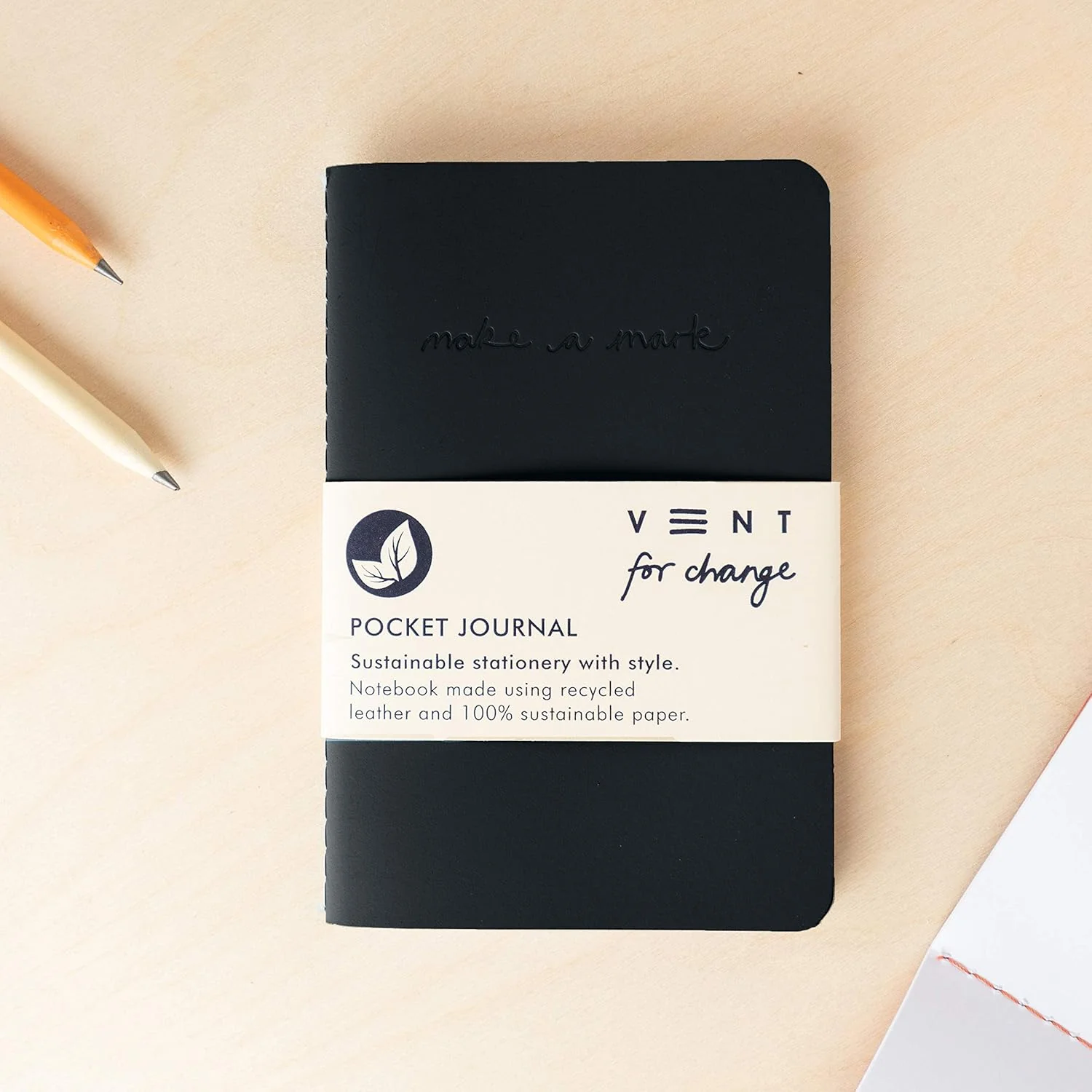 Recycled Leather Pocket Notebook - Mini Pocket Notebook (100 x 150mm) - Recycled Leather from The Make a Mark Range - Pocket - Image 4