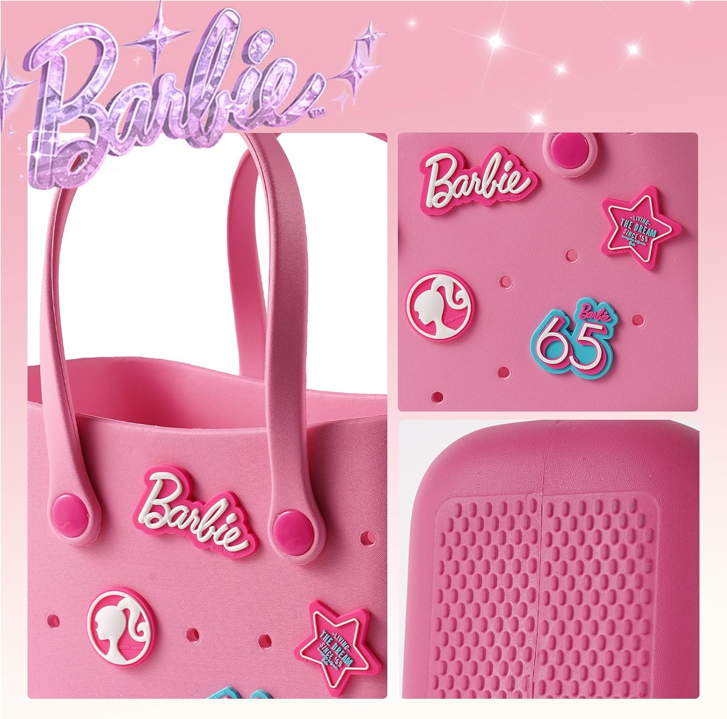 MINISO Barbie Tote Bag, Reusable Small Rubber Waterproof Bag, Cute Design Practical And Portable Handbag for Work Travel - Image 4