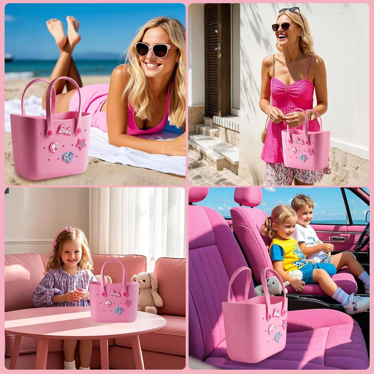MINISO Barbie Tote Bag, Reusable Small Rubber Waterproof Bag, Cute Design Practical And Portable Handbag for Work Travel - Image 6